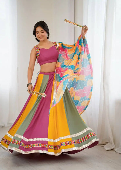Rayon Mirror Work Lehenga Set with Dupatta