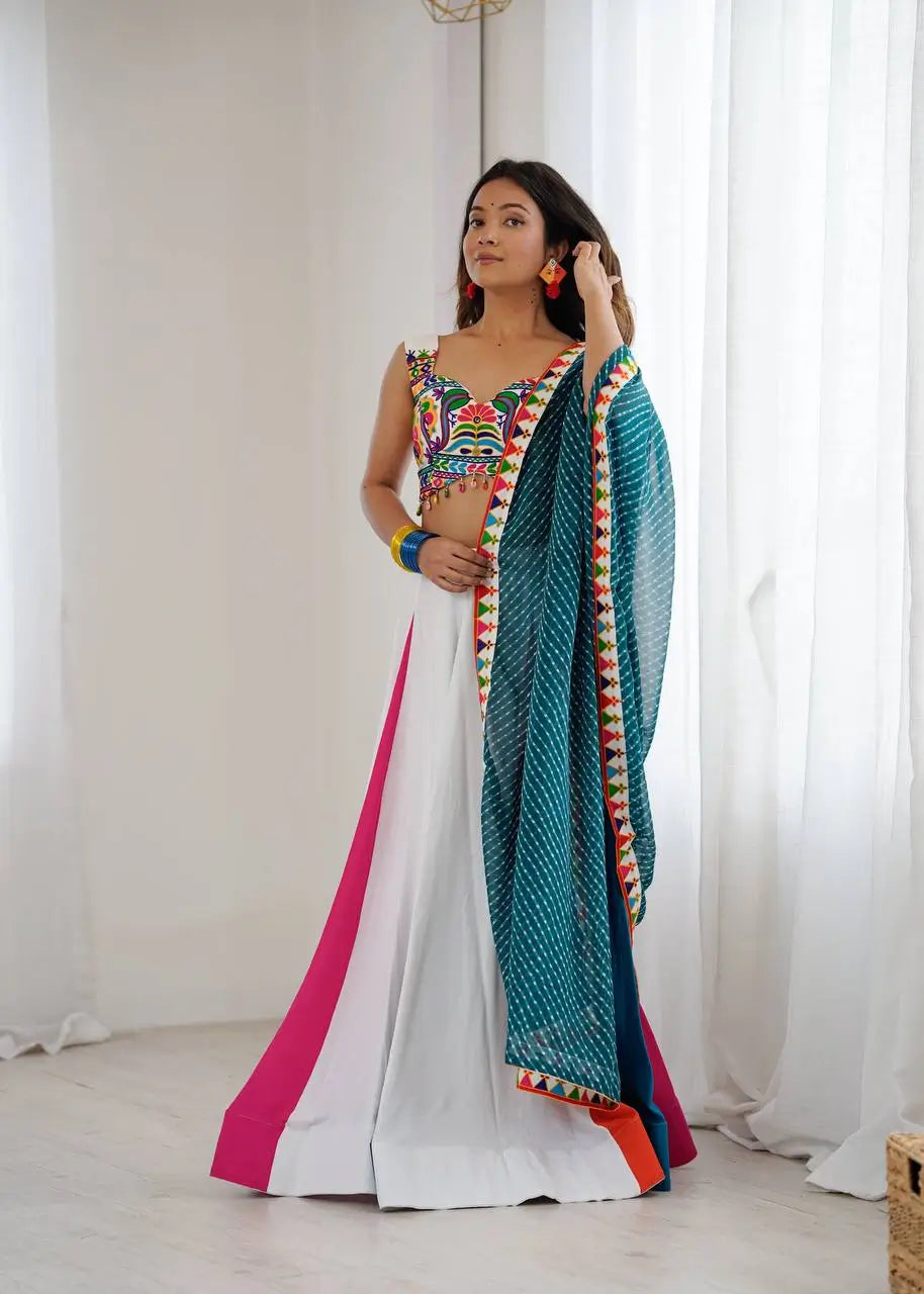 Rayon Mirror Work Lehenga Set with Dupatta