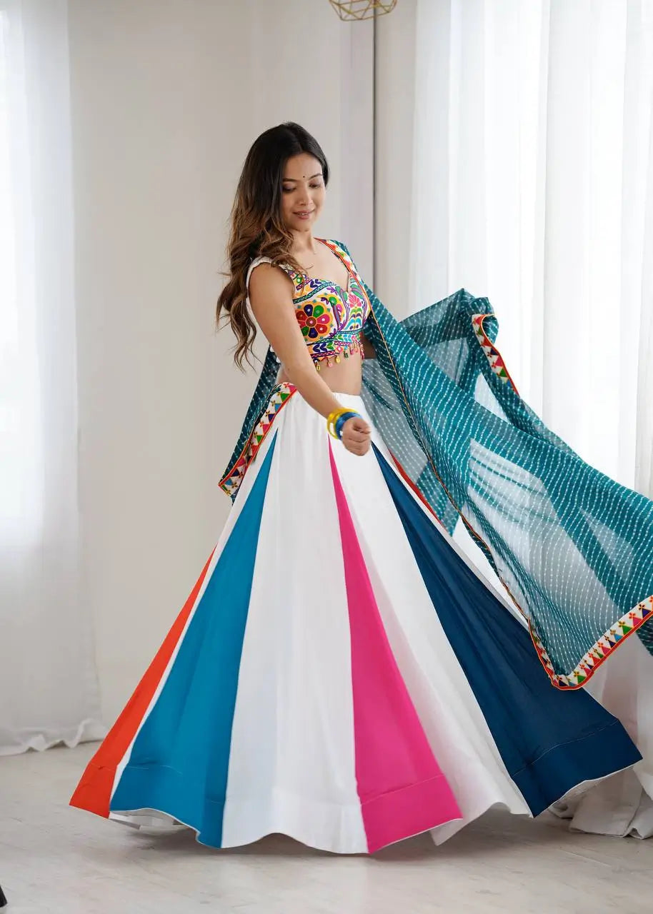 Rayon Mirror Work Lehenga Set with Dupatta