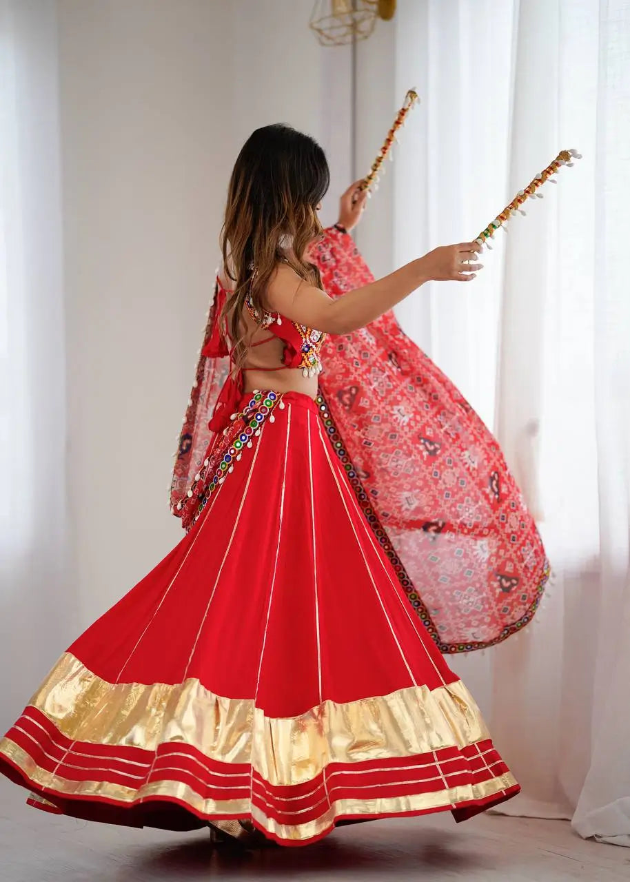 Rayon Mirror Work Lehenga Set with Gamthi Embroidered Blouse