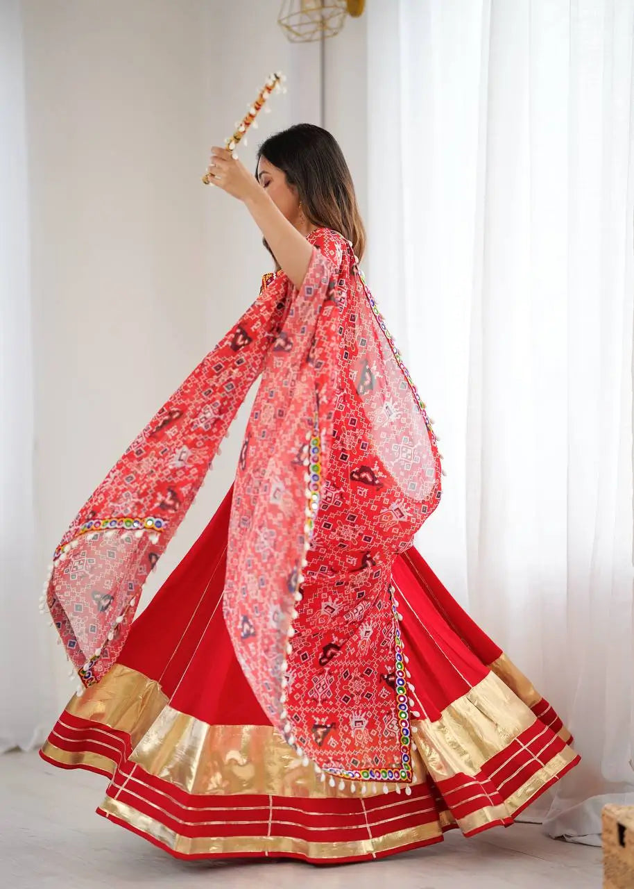 Rayon Mirror Work Lehenga Set with Gamthi Embroidered Blouse
