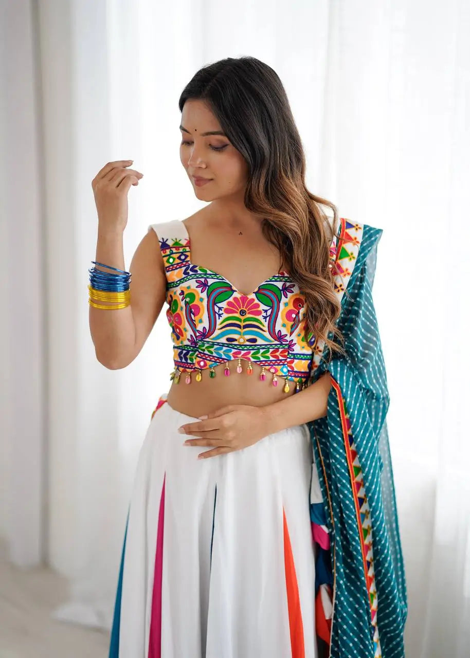 Rayon Multicolor Lehenga Set with Gamthi Mirror Work Blouse