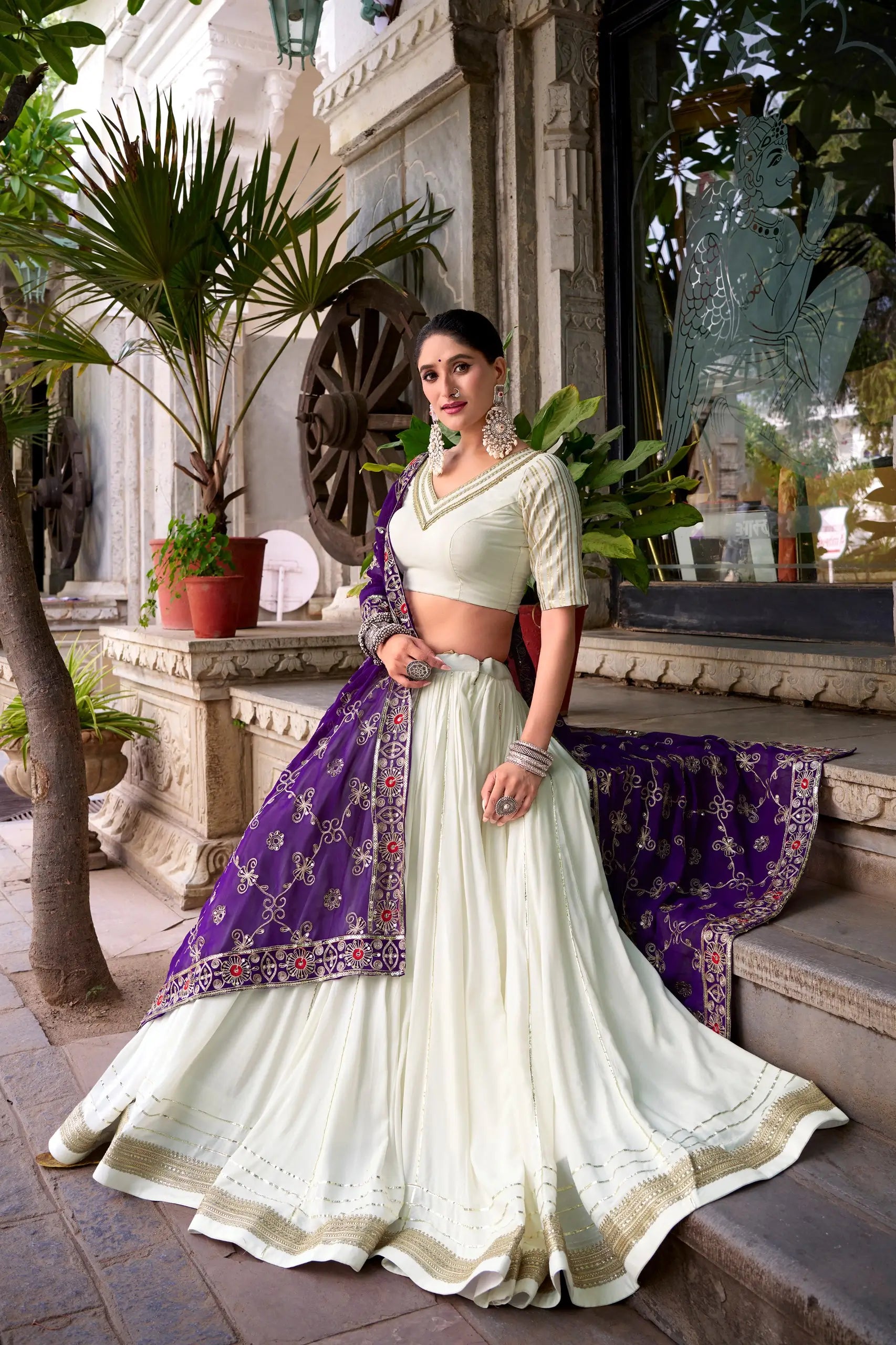 Rayon Zari Weaving Embroidered Lehenga Set