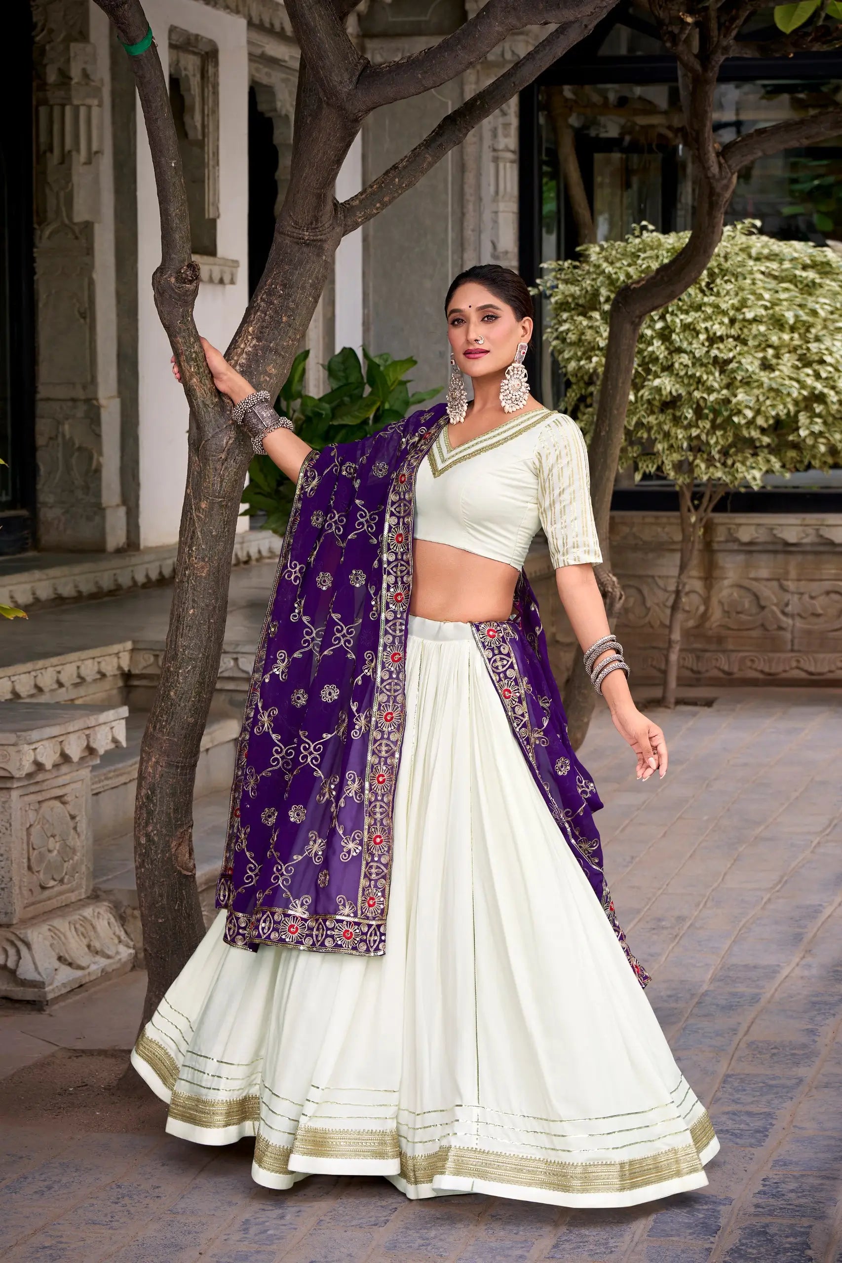 Rayon Zari Weaving Embroidered Lehenga Set