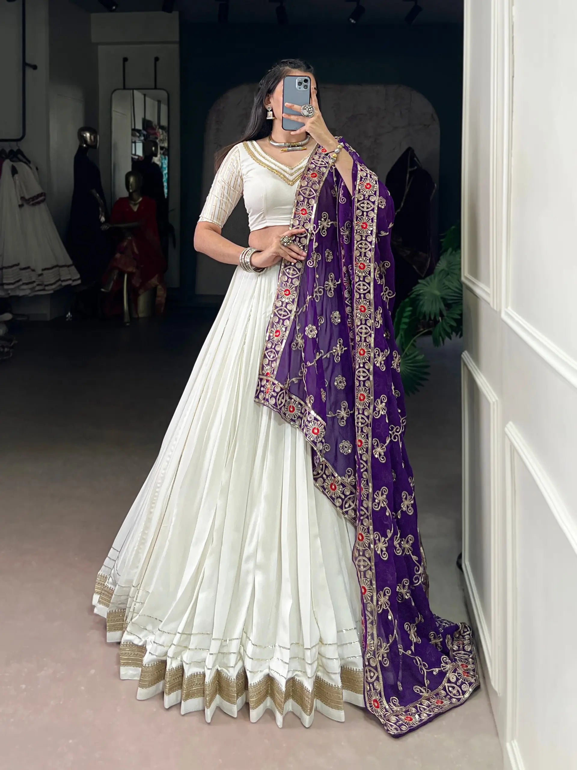 Rayon Zari Weaving Embroidered Lehenga Set