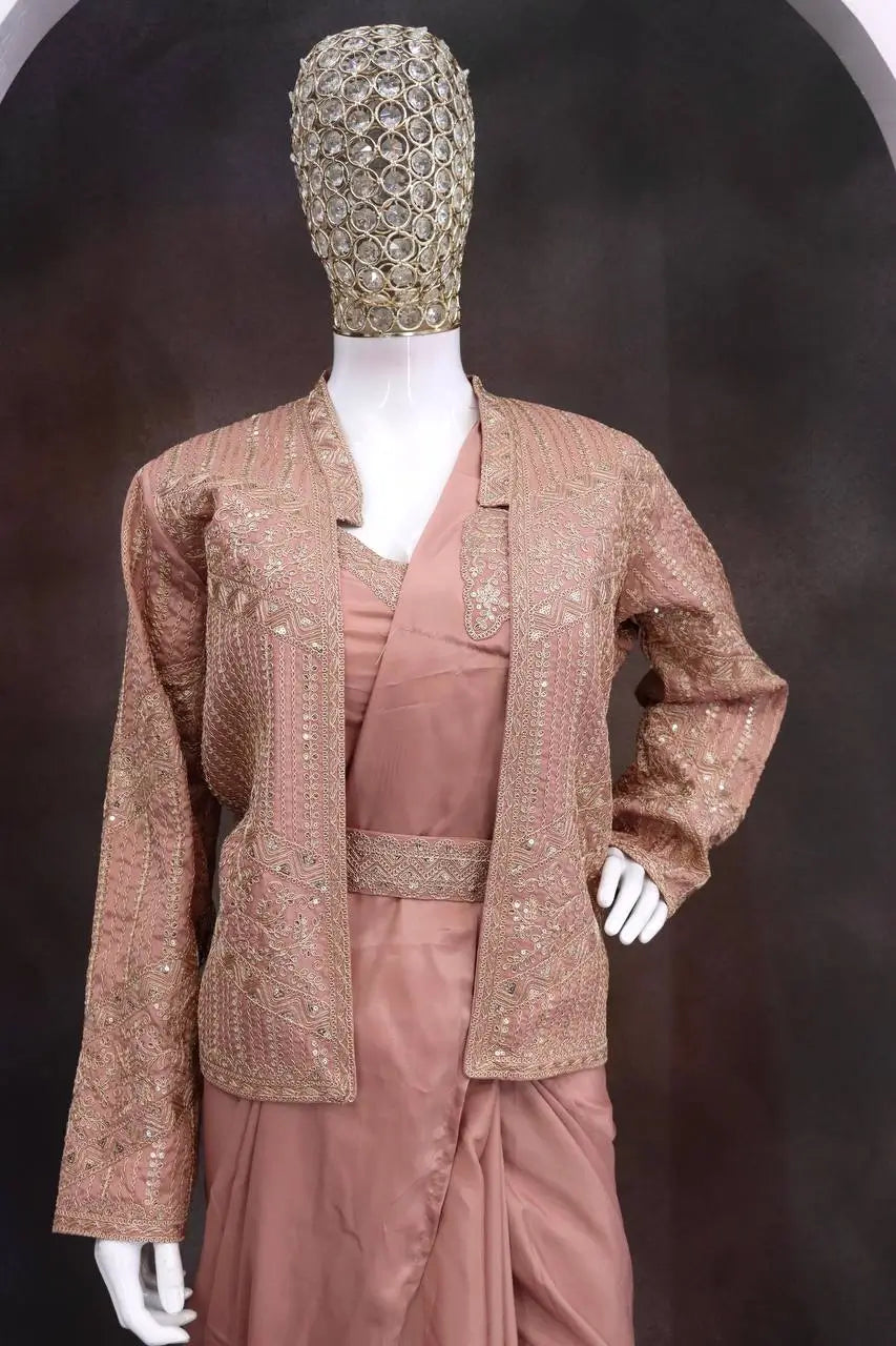 Ready To Wear Crep Silk Saree With Jacket