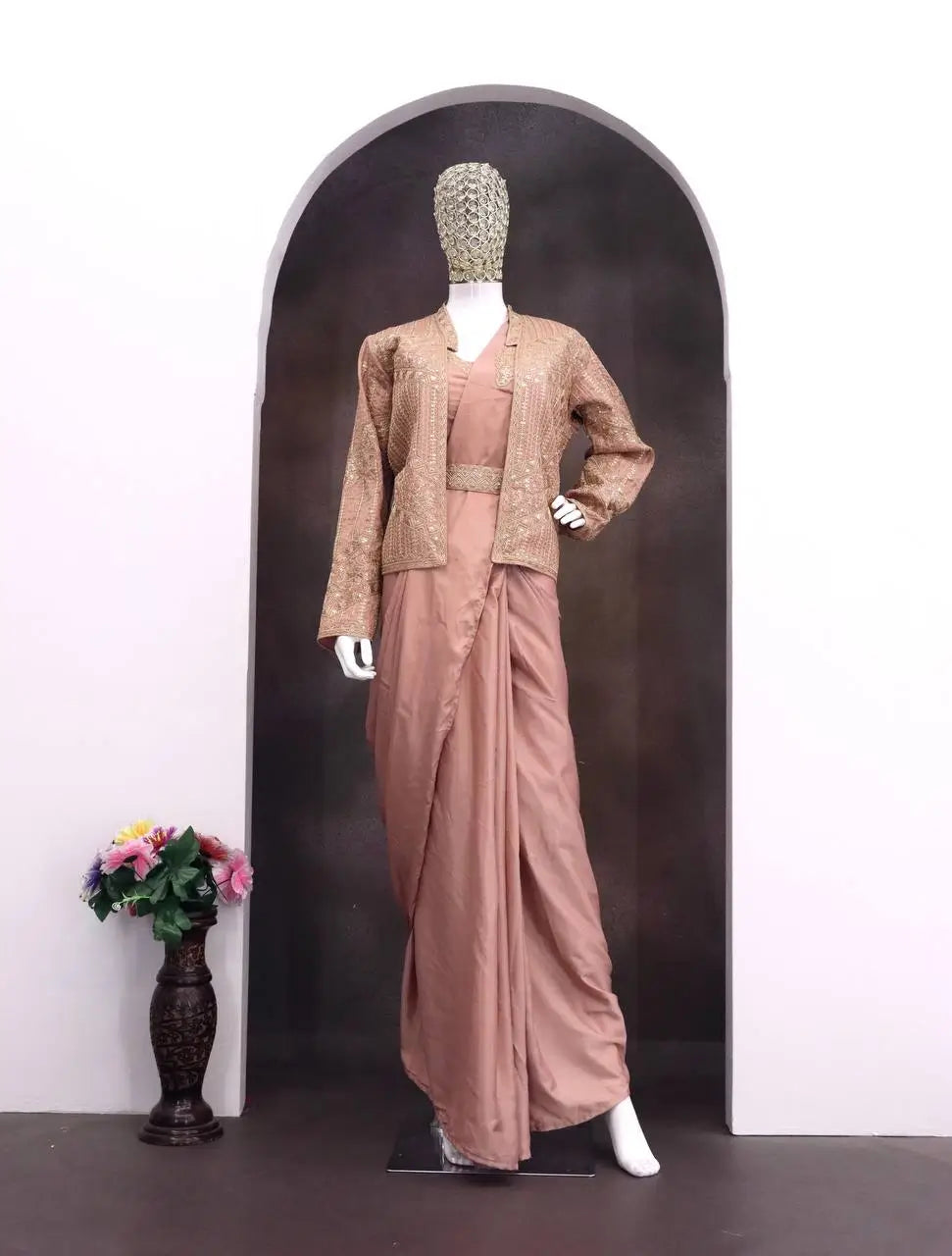 Ready To Wear Crep Silk Saree With Jacket