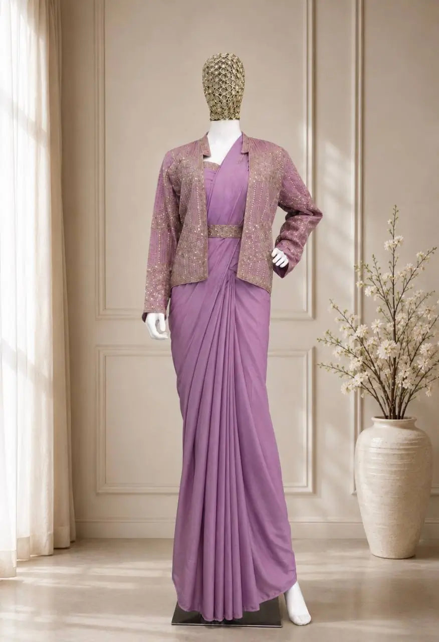 Ready To Wear Crep Silk Saree With Jacket