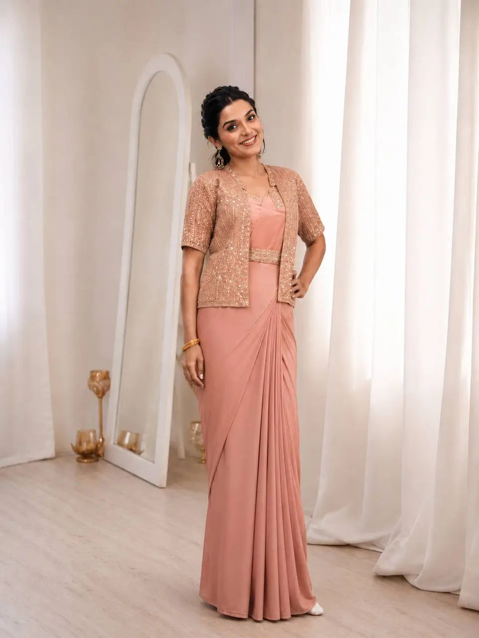 Ready To Wear Crep Silk Saree With Jacket