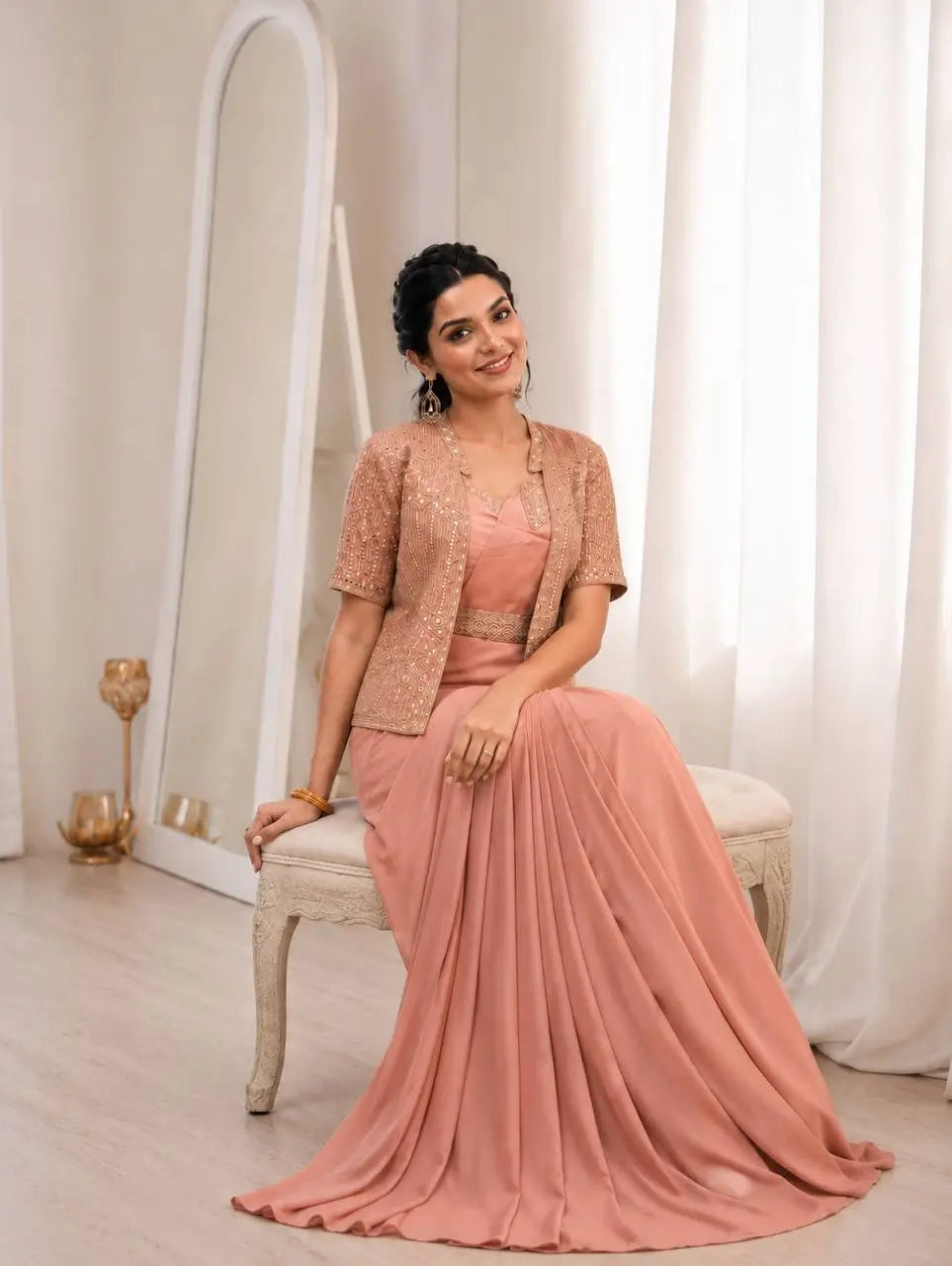 Ready To Wear Crep Silk Saree With Jacket