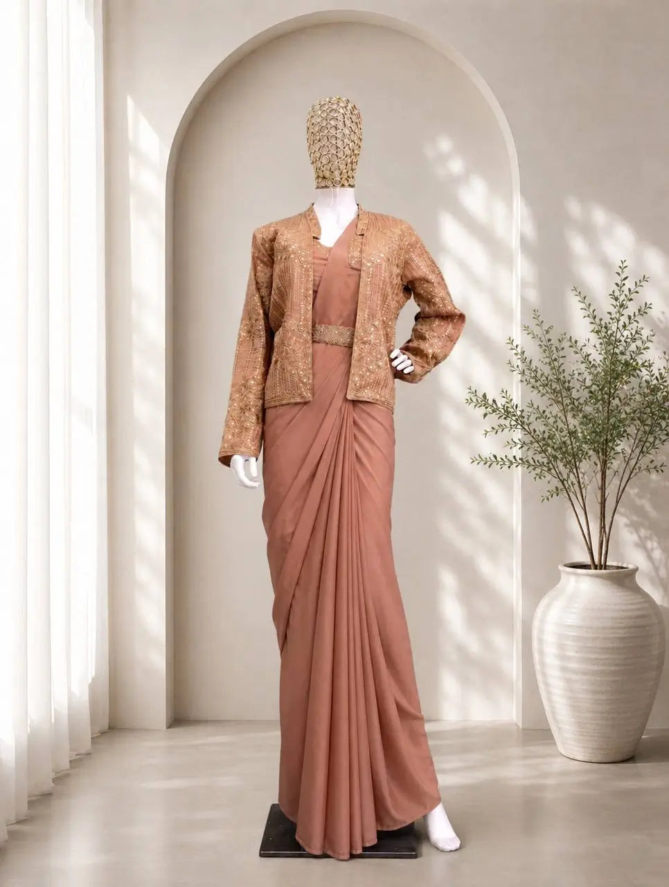 Ready To Wear Crep Silk Saree With Jacket