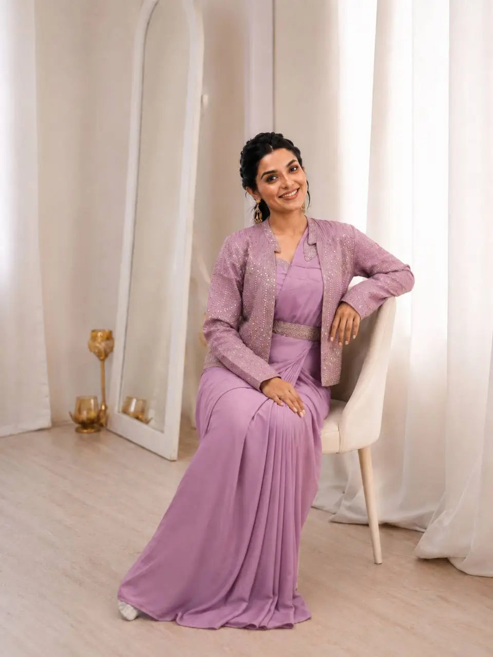Ready To Wear Crep Silk Saree With Jacket