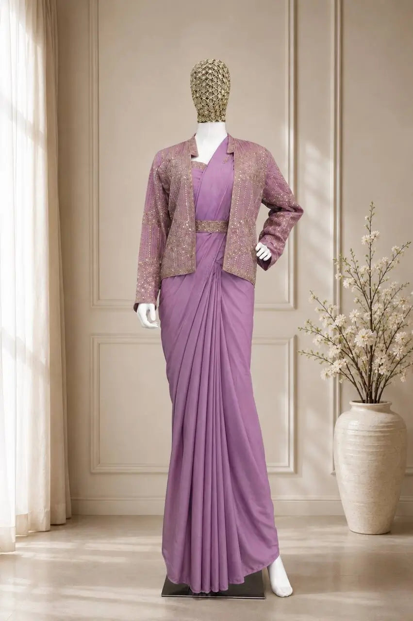 Ready To Wear Crep Silk Saree With Jacket