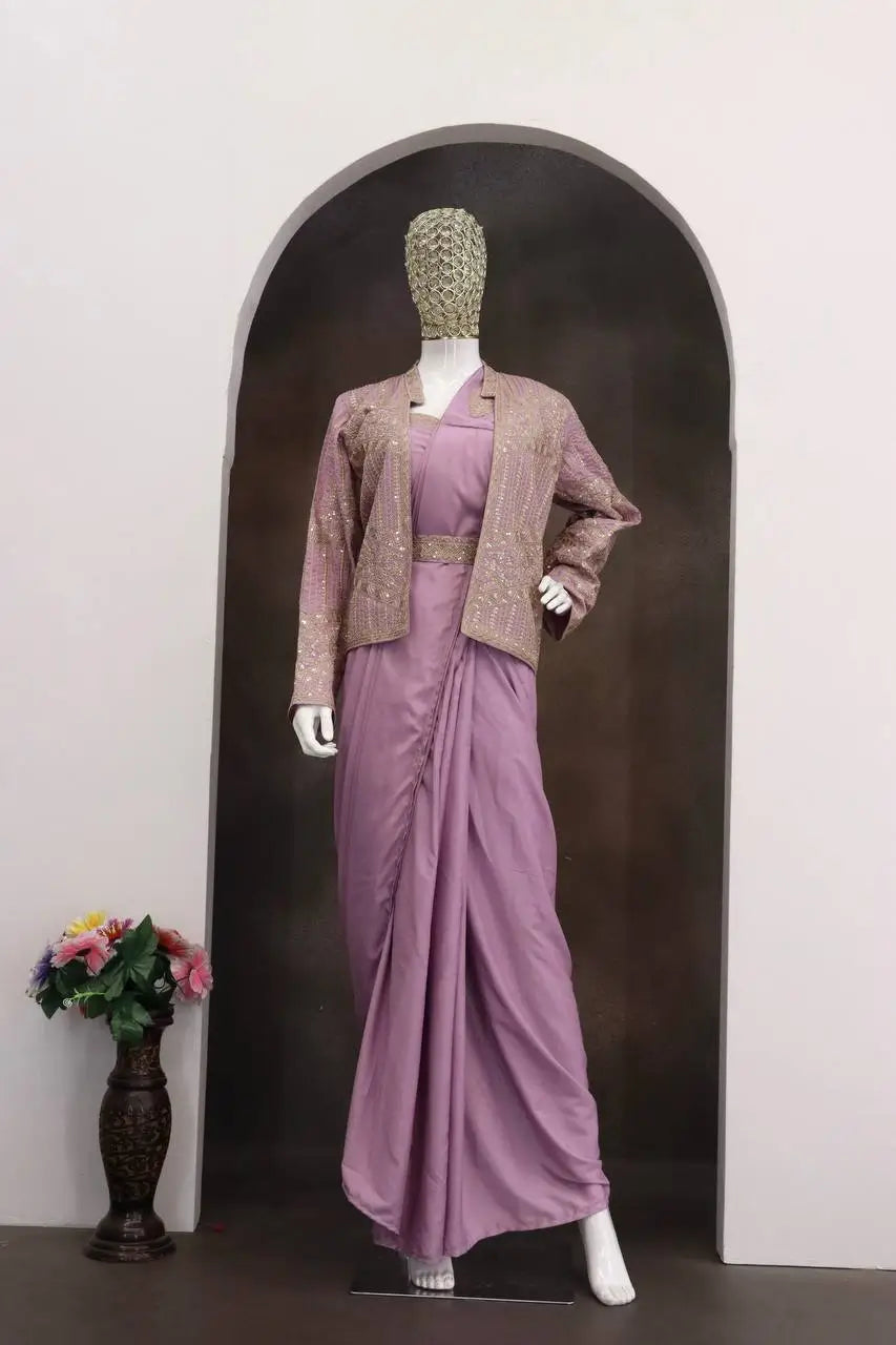 Ready To Wear Crep Silk Saree With Jacket