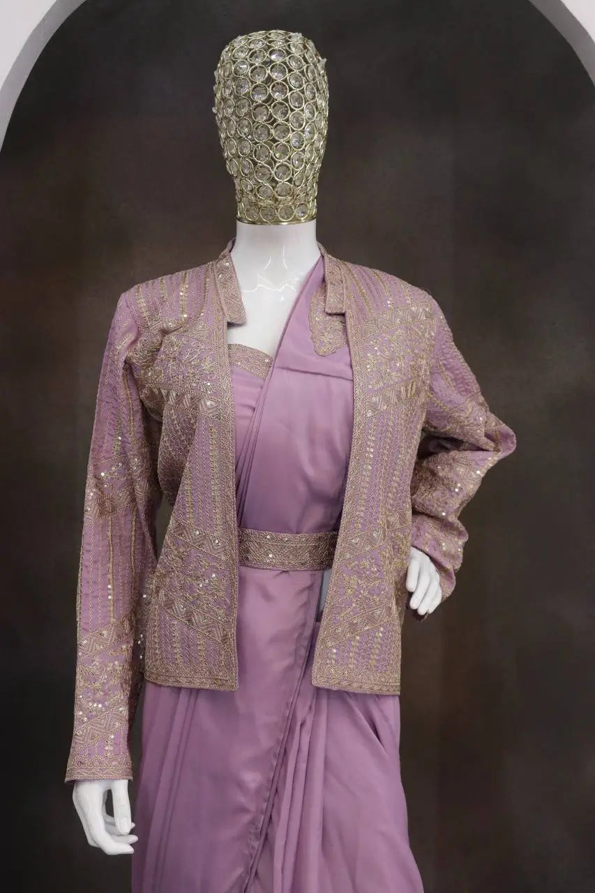 Ready To Wear Crep Silk Saree With Jacket
