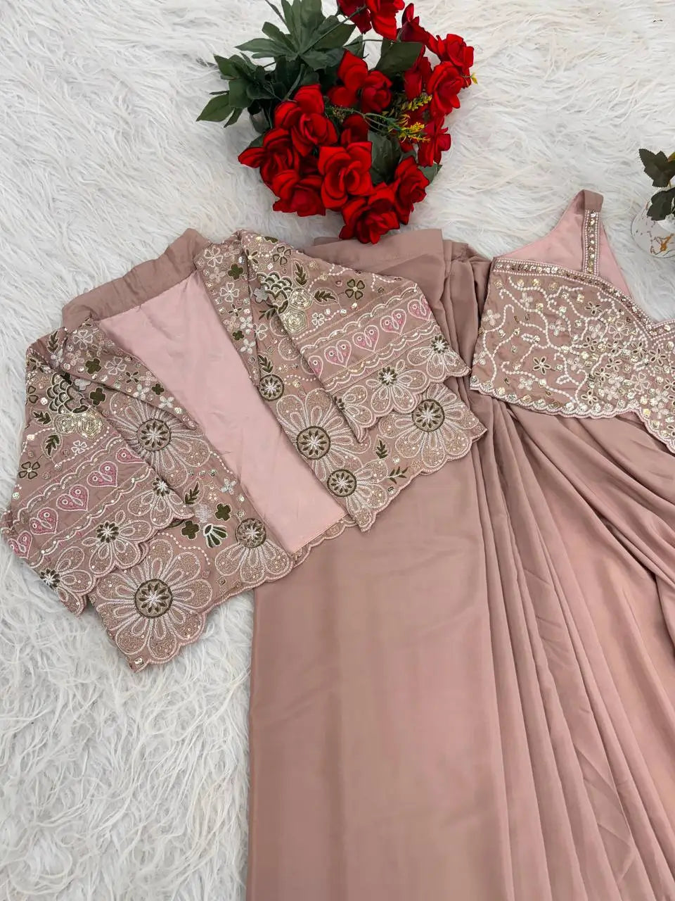 Ready to Wear Crepe Silk Saree with Embroidered Jacket and Blouse
