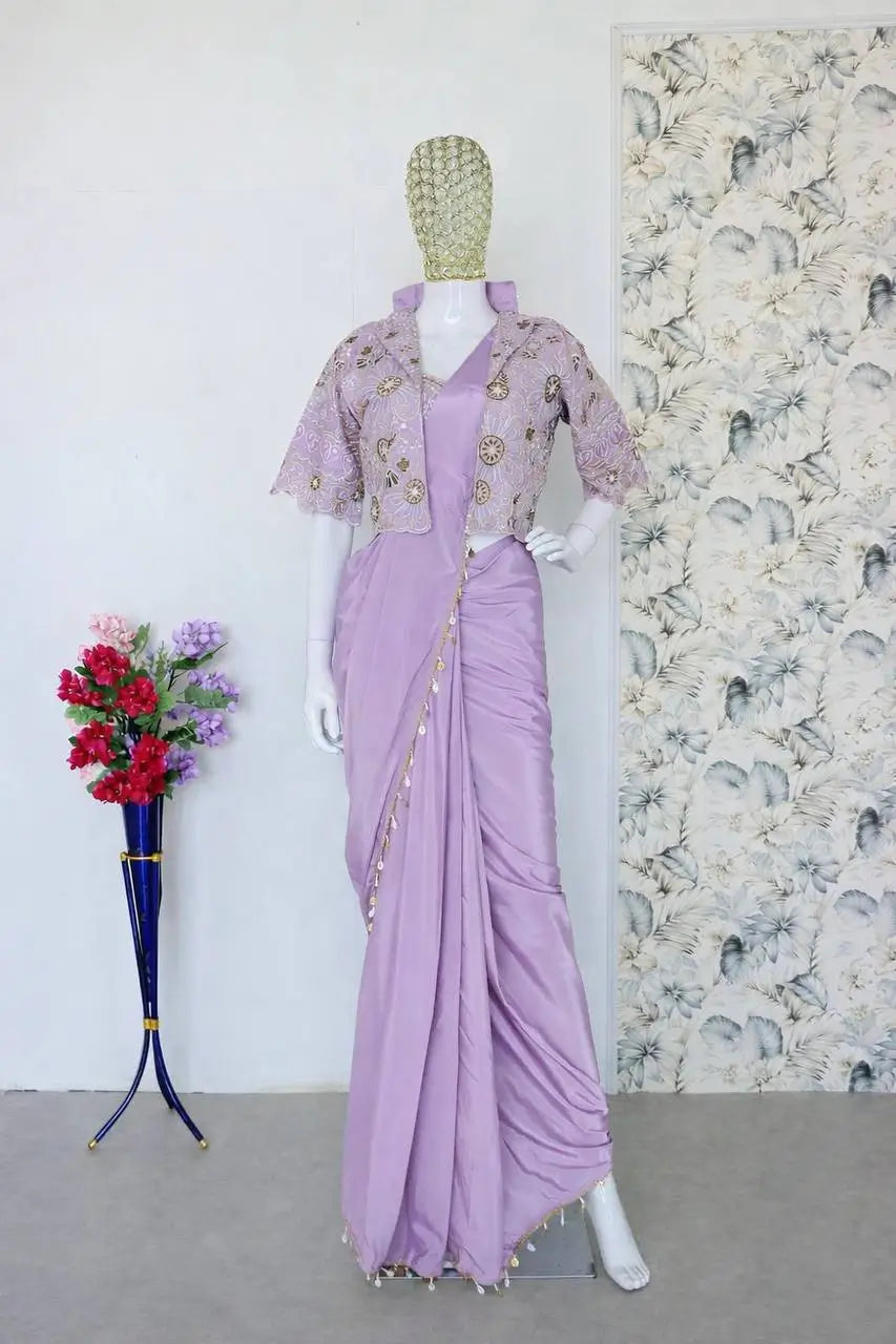 Ready to Wear Crepe Silk Saree with Embroidered Jacket and Blouse