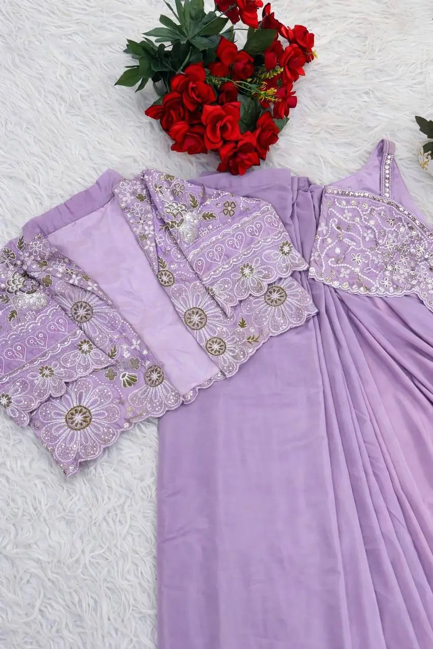 Ready to Wear Crepe Silk Saree with Embroidered Jacket and Blouse