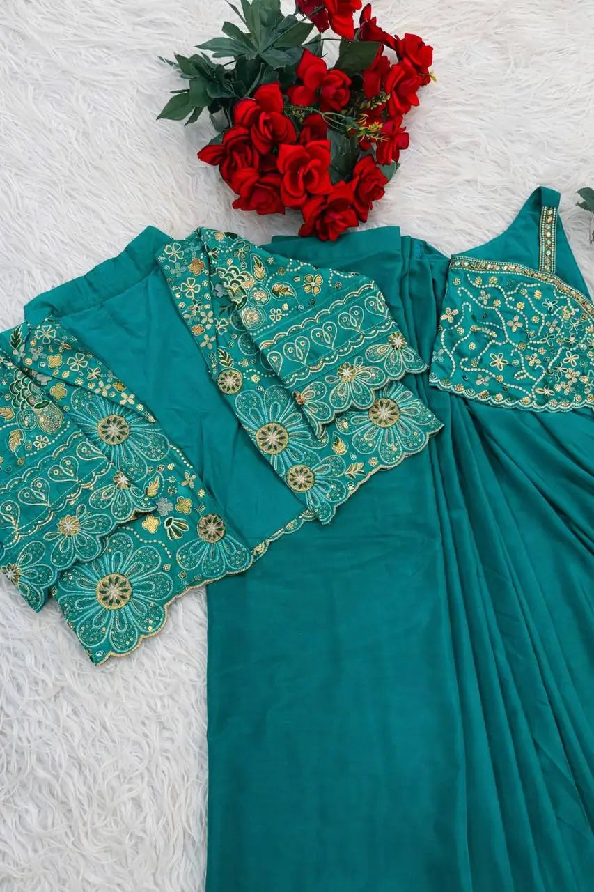 Ready to Wear Crepe Silk Saree with Embroidered Jacket and Blouse