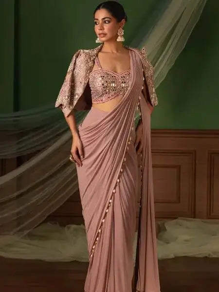 Ready to Wear Crepe Silk Saree with Embroidered Jacket and Blouse