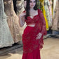 Red Beaded Lace Ready To Wear Saree