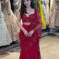 Red Beaded Lace Ready To Wear Saree