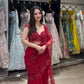 Red Beaded Lace Ready To Wear Saree