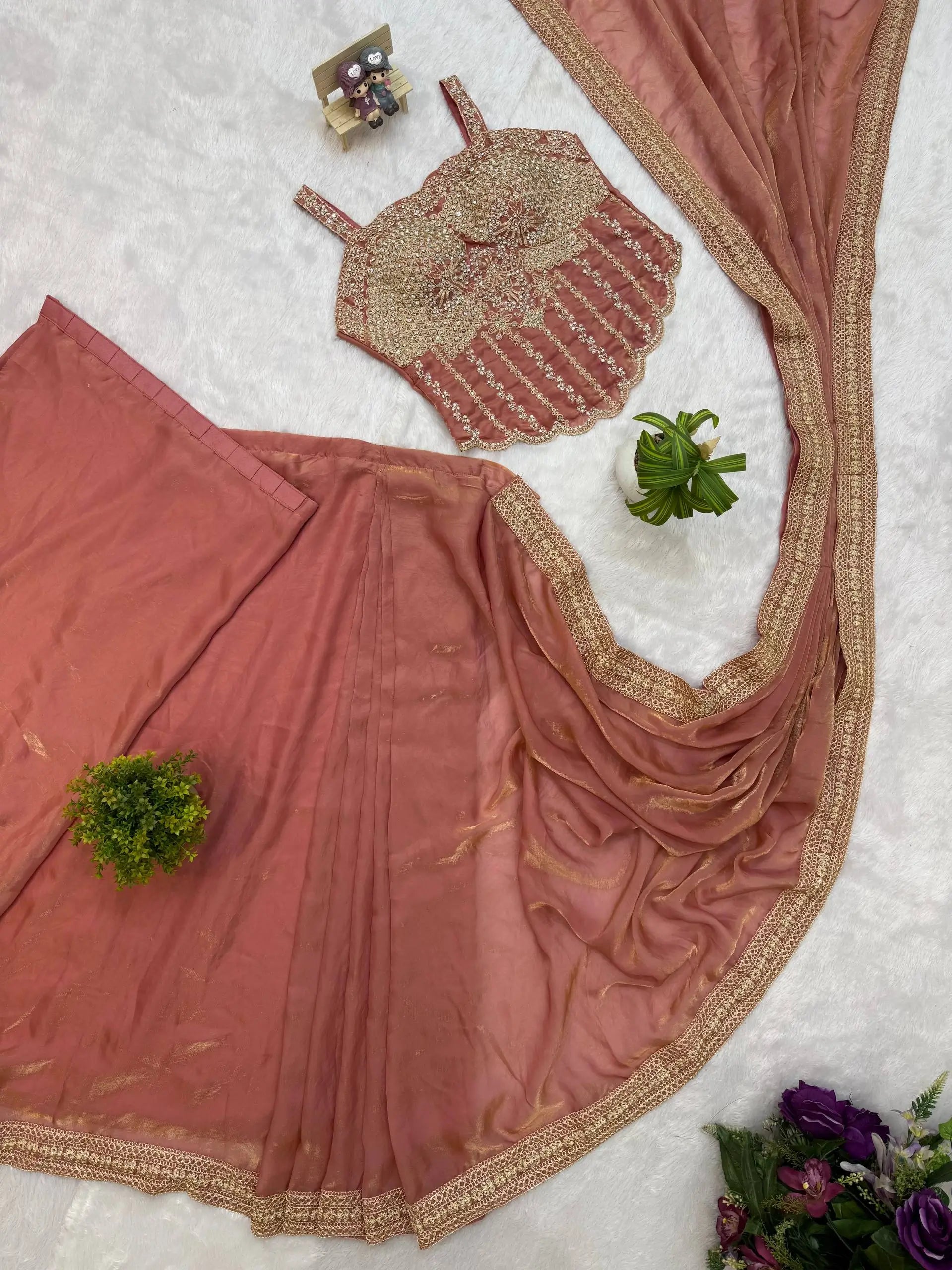 Ready to Wear Fandy Satin Saree with Embroidered Blouse