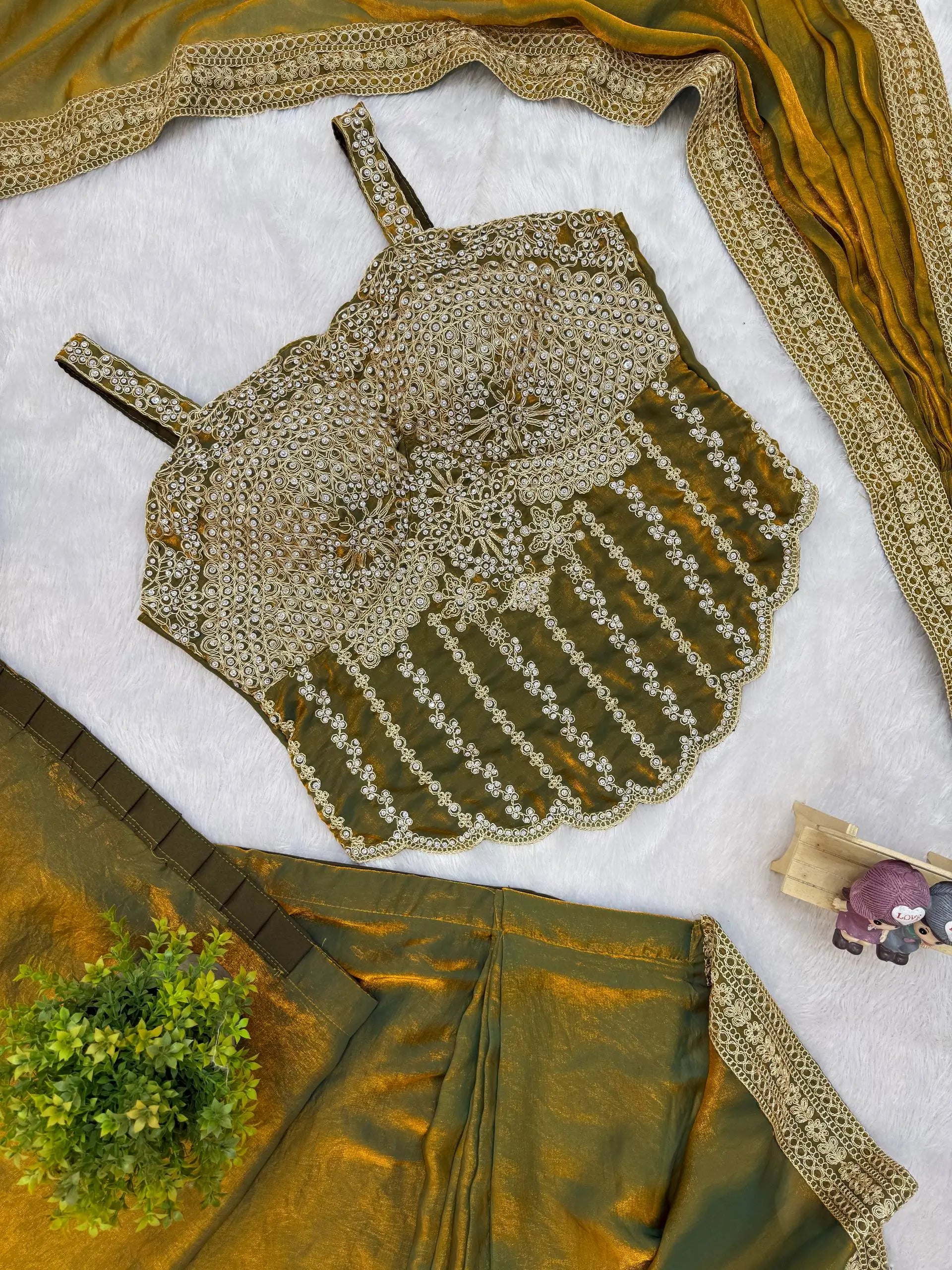 Ready to Wear Fandy Satin Saree with Embroidered Blouse