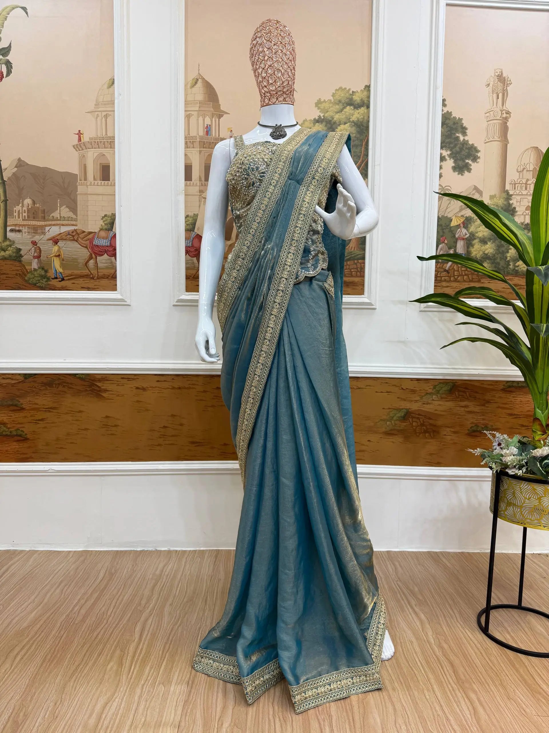 Ready to Wear Fandy Satin Saree with Embroidered Blouse