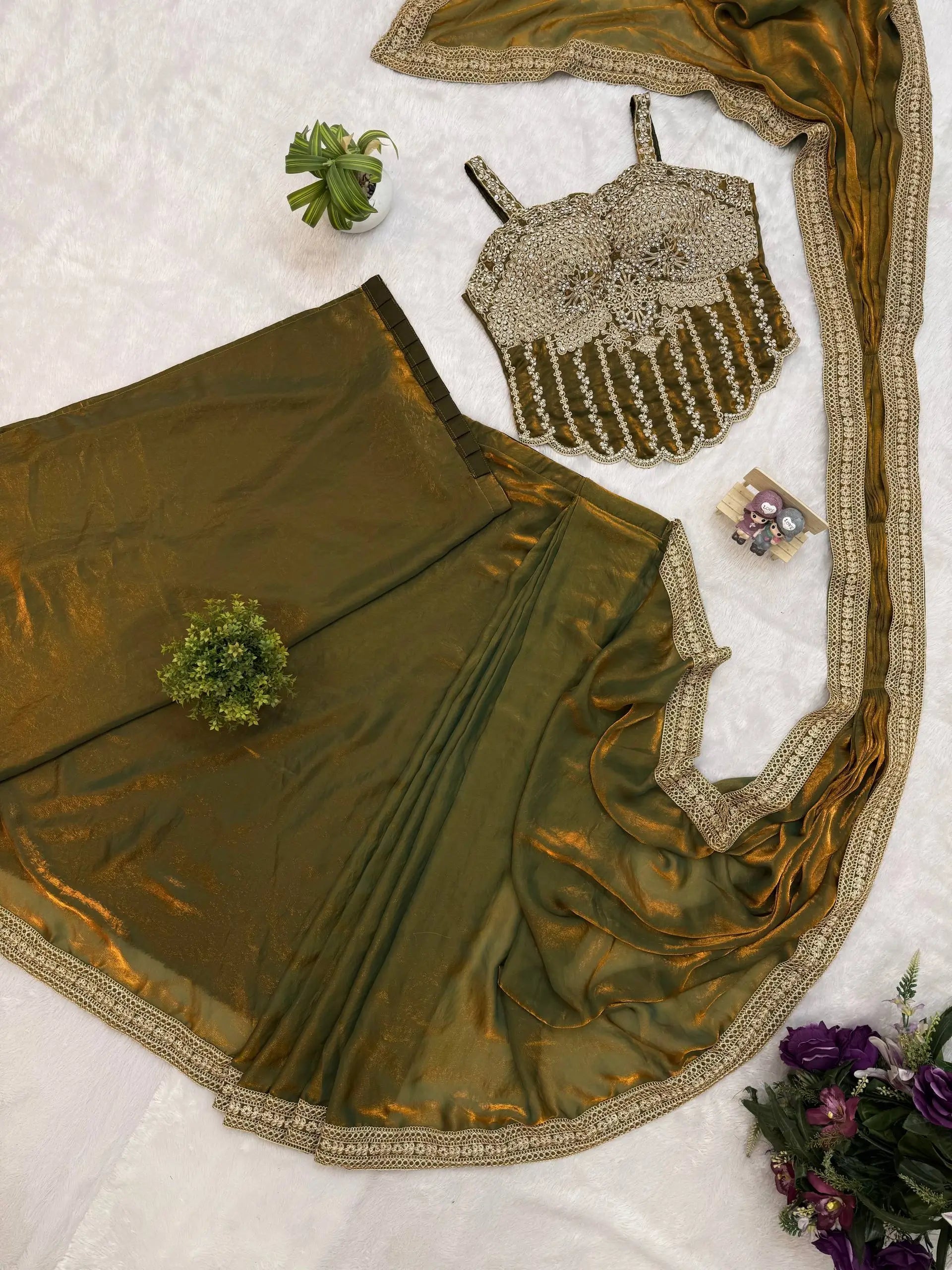 Ready to Wear Fandy Satin Saree with Embroidered Blouse