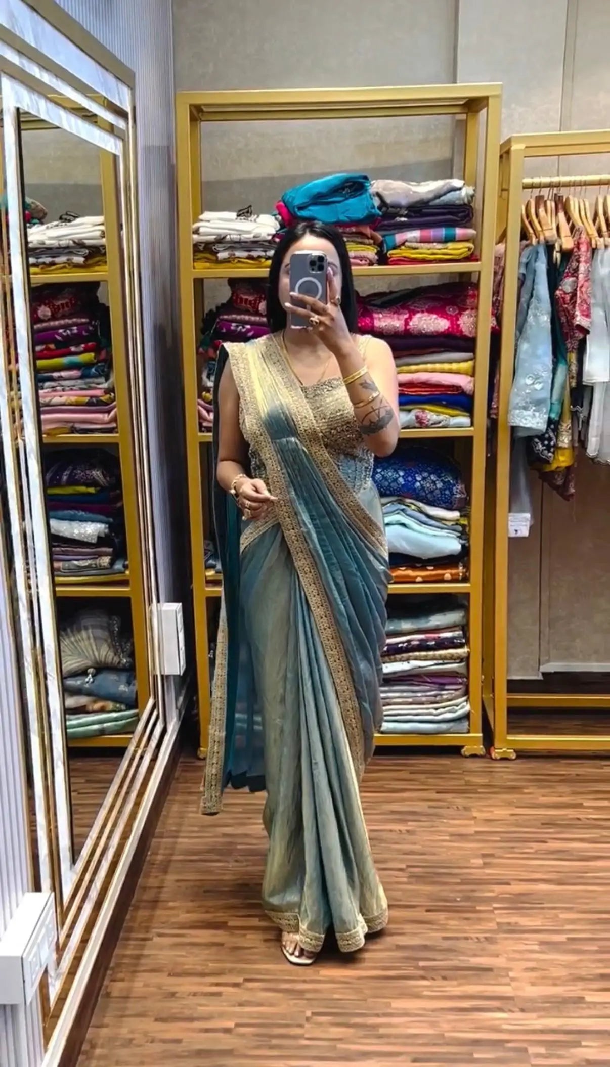 Ready to Wear Fandy Satin Saree with Embroidered Blouse