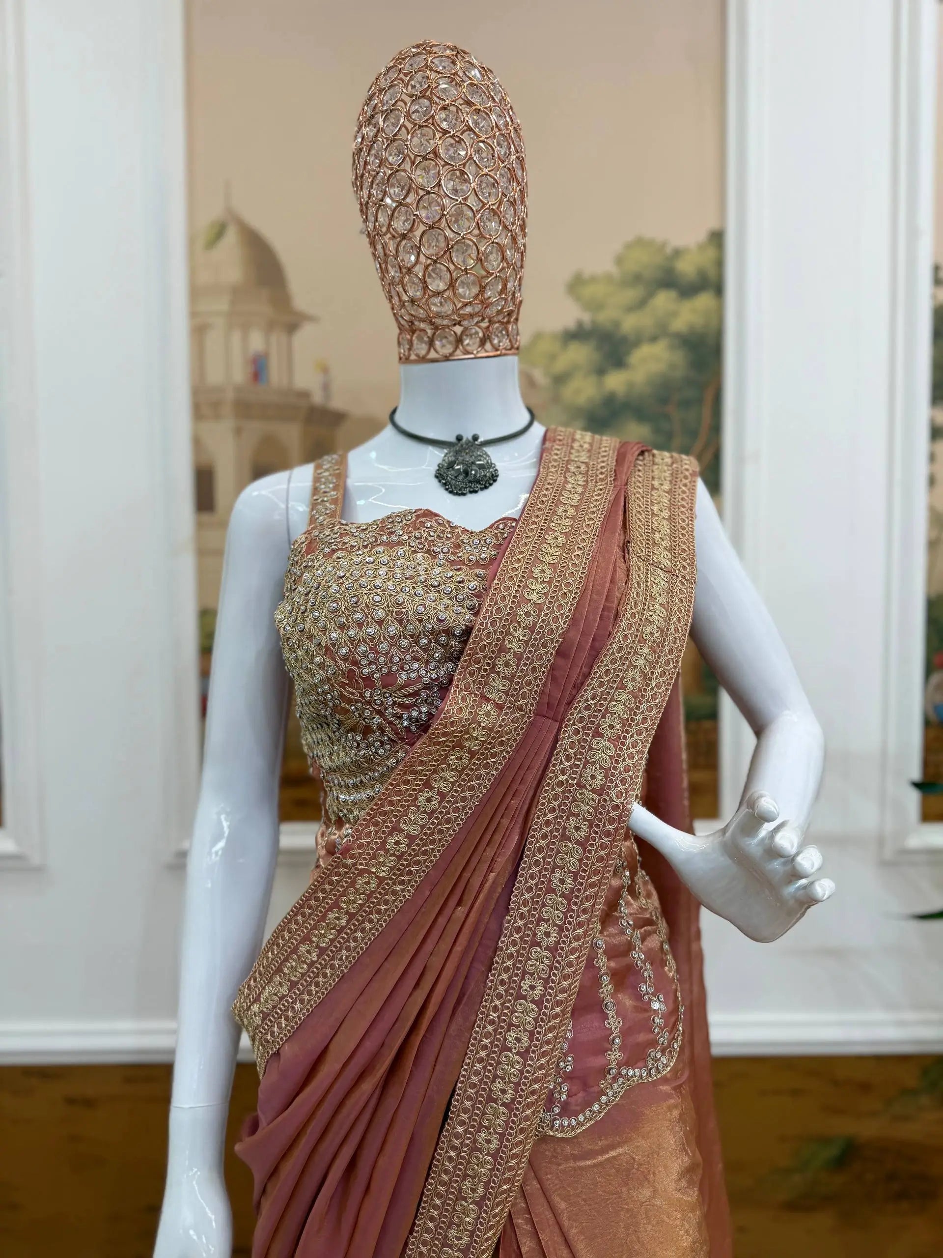 Ready to Wear Fandy Satin Saree with Embroidered Blouse