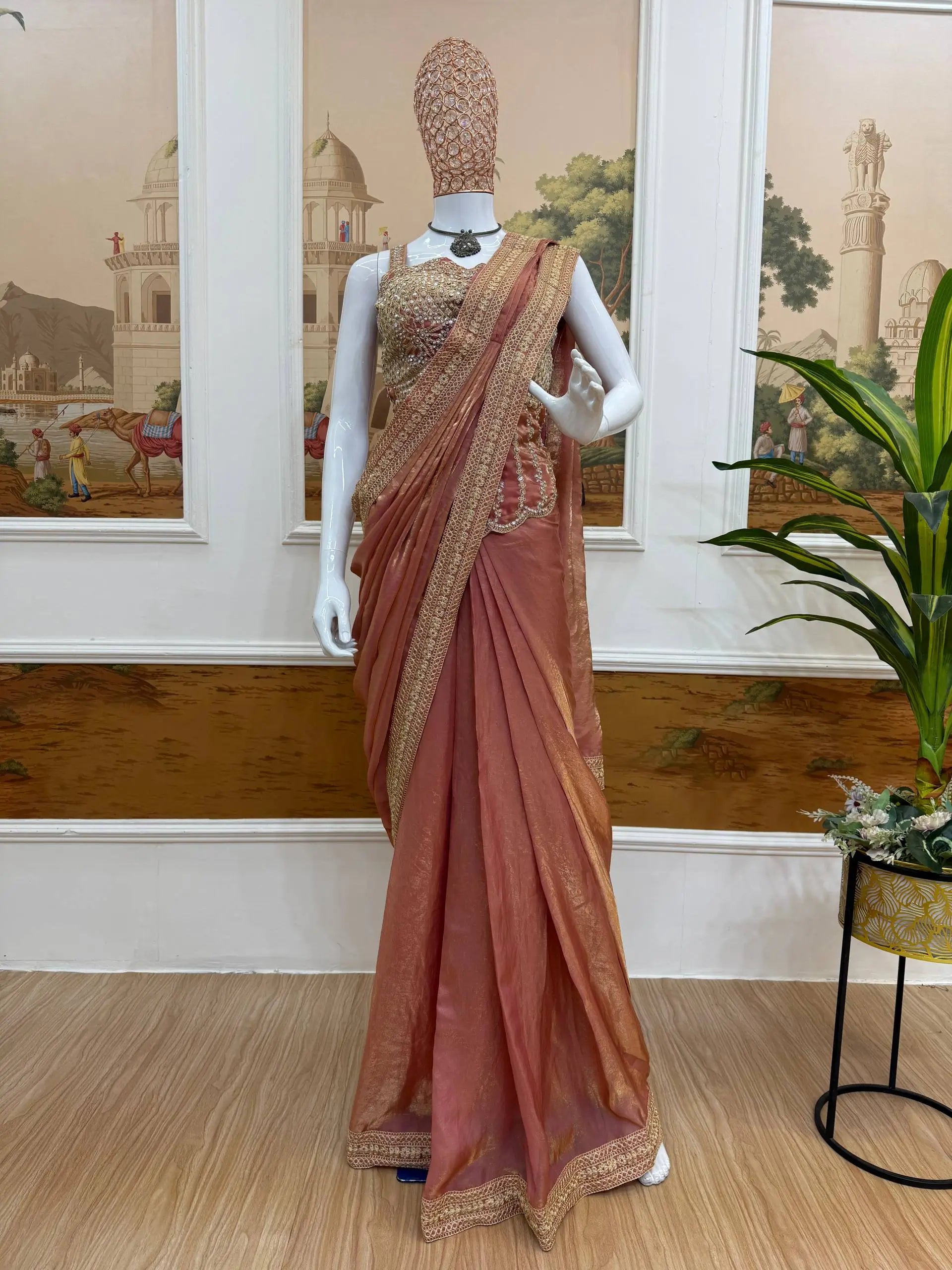 Ready to Wear Fandy Satin Saree with Embroidered Blouse
