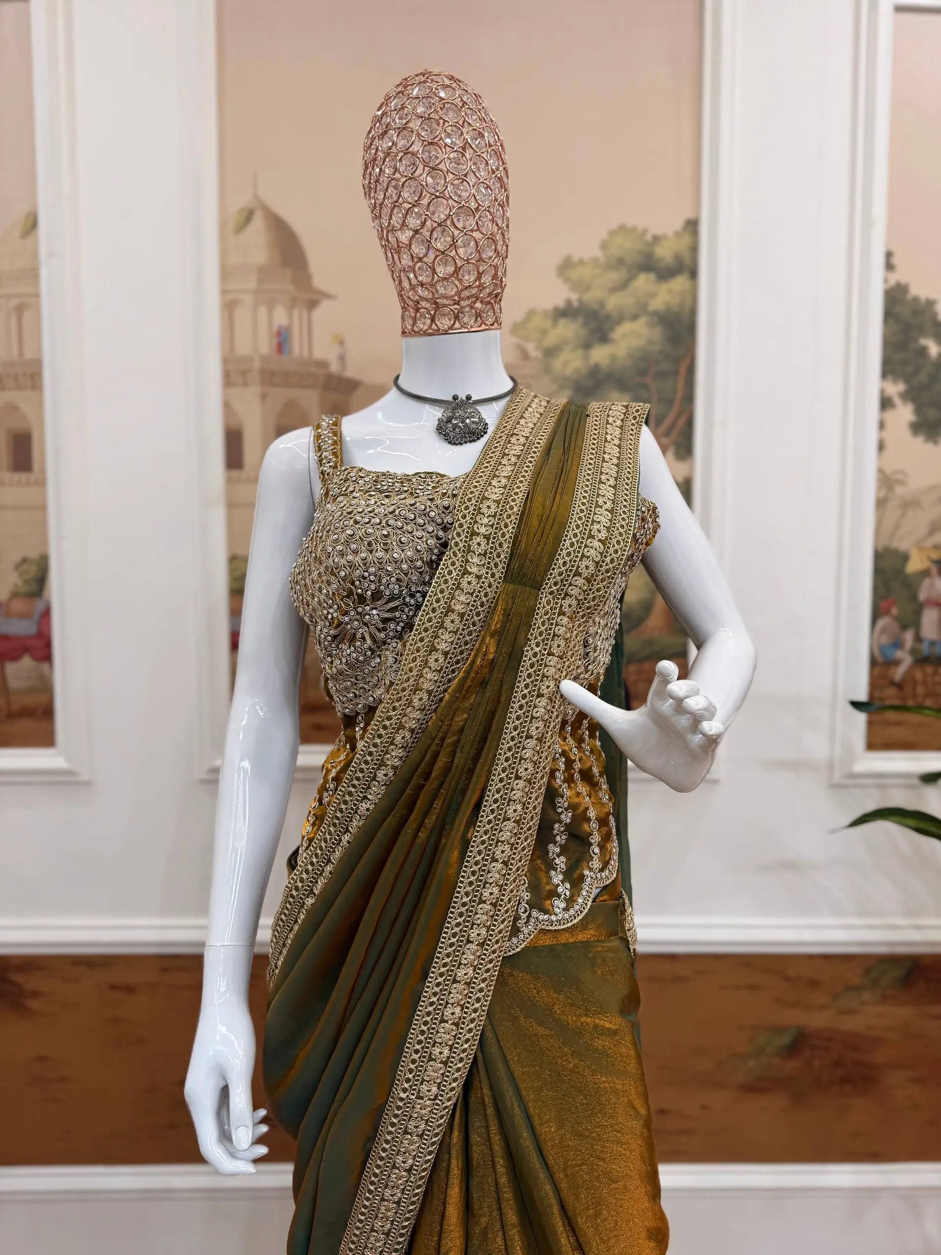 Ready to Wear Fandy Satin Saree with Embroidered Blouse