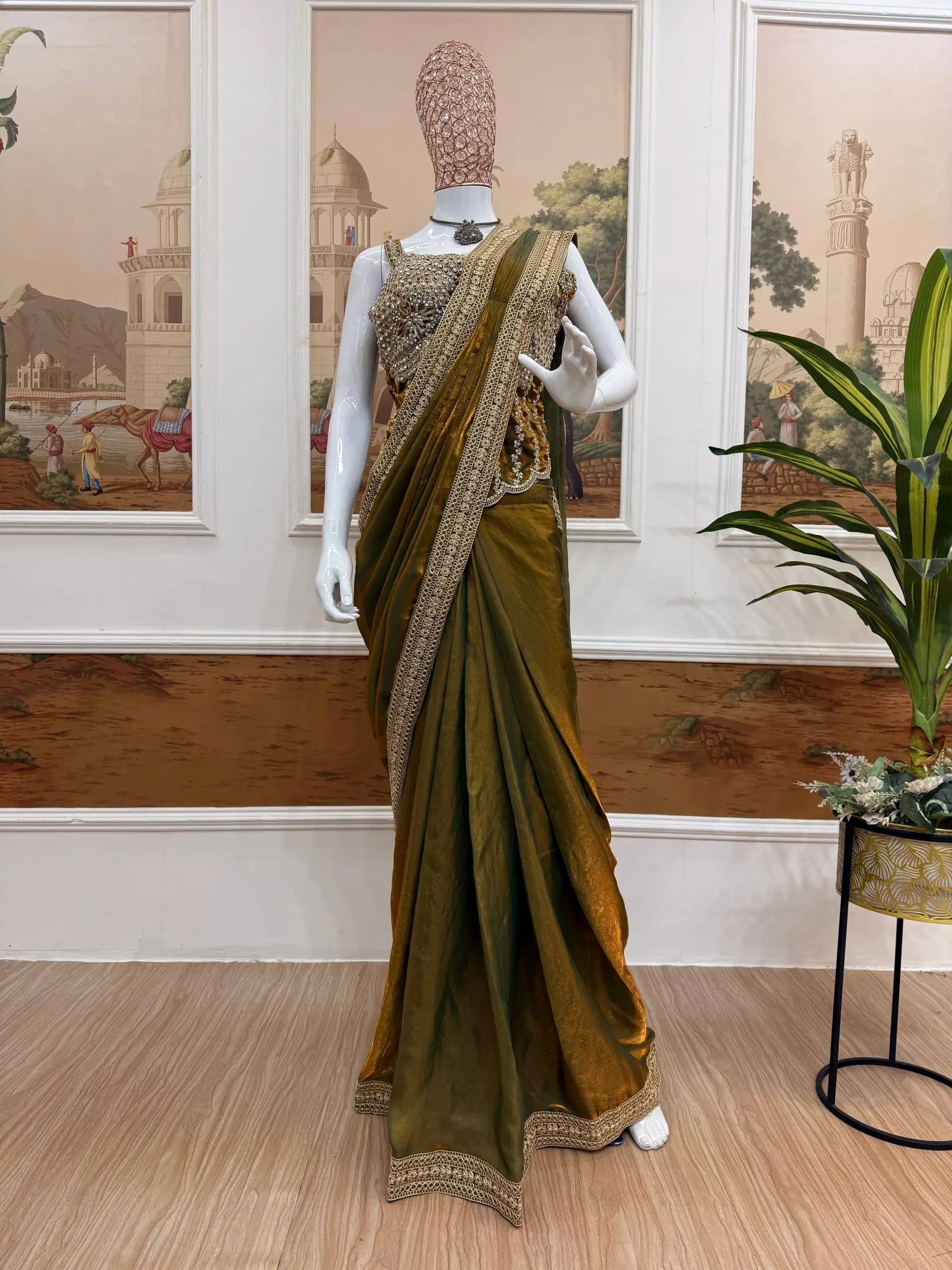 Ready to Wear Fandy Satin Saree with Embroidered Blouse