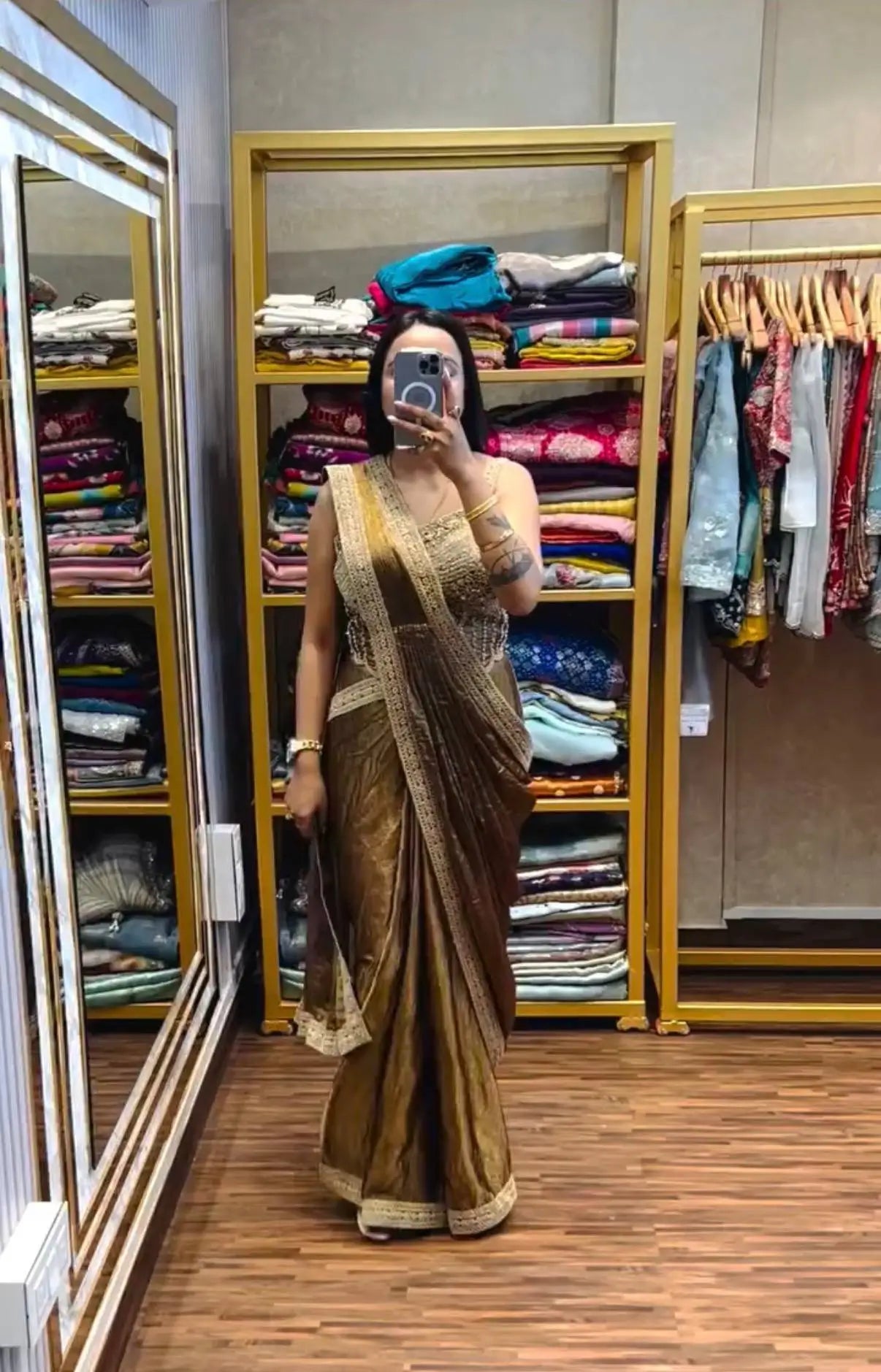 Ready to Wear Fandy Satin Saree with Embroidered Blouse