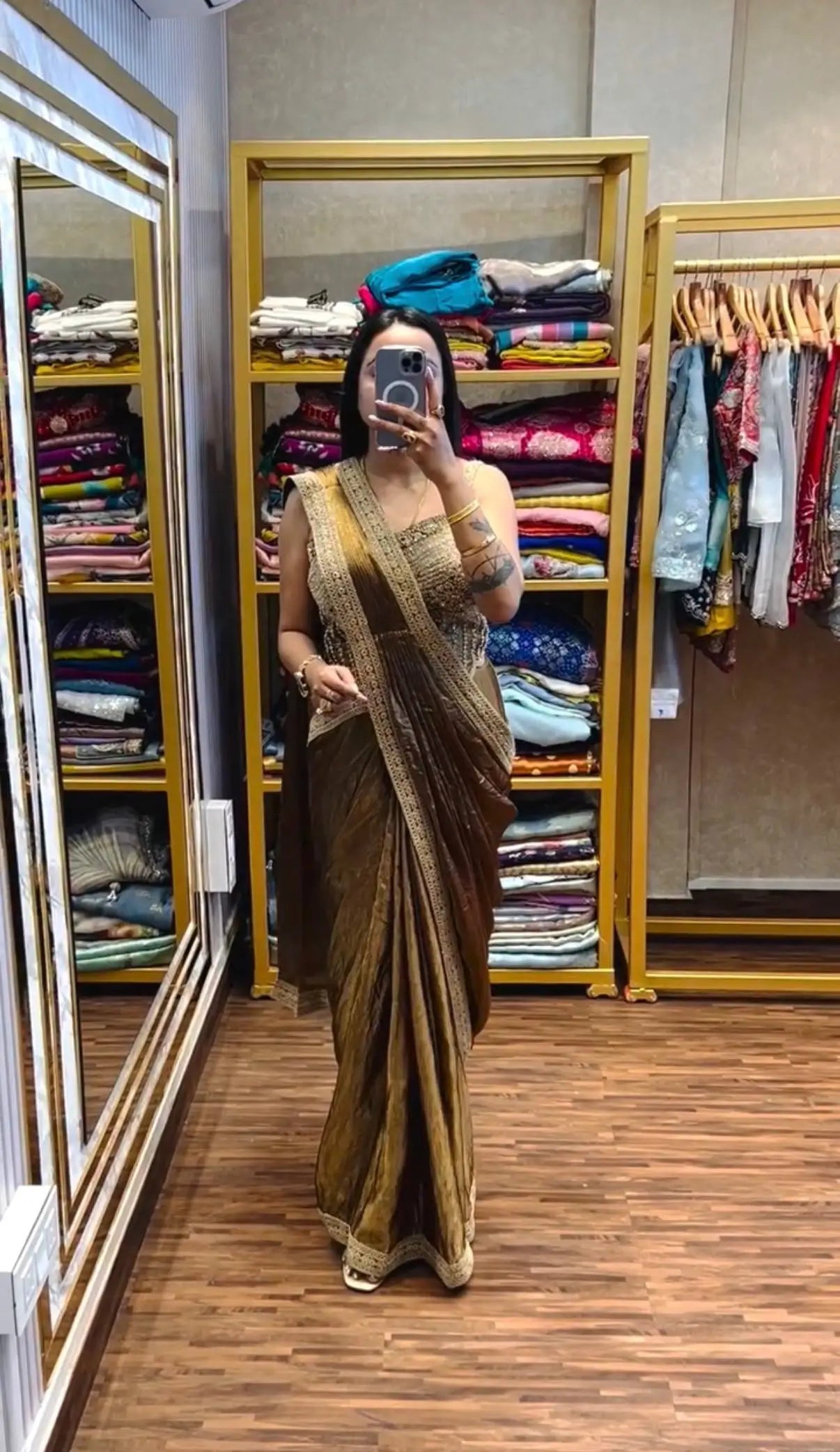 Ready to Wear Fandy Satin Saree with Embroidered Blouse