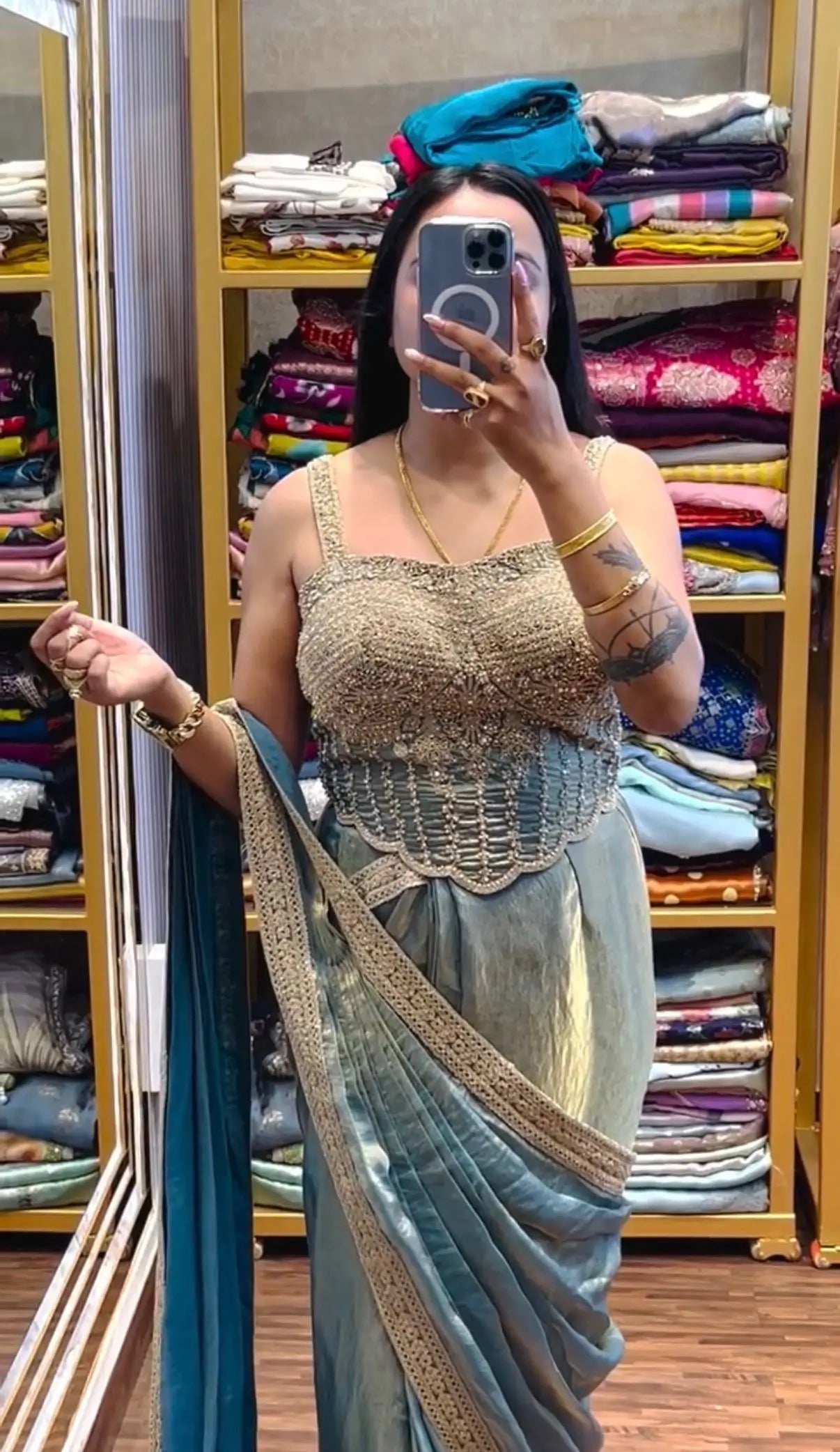 Ready to Wear Fandy Satin Saree with Embroidered Blouse