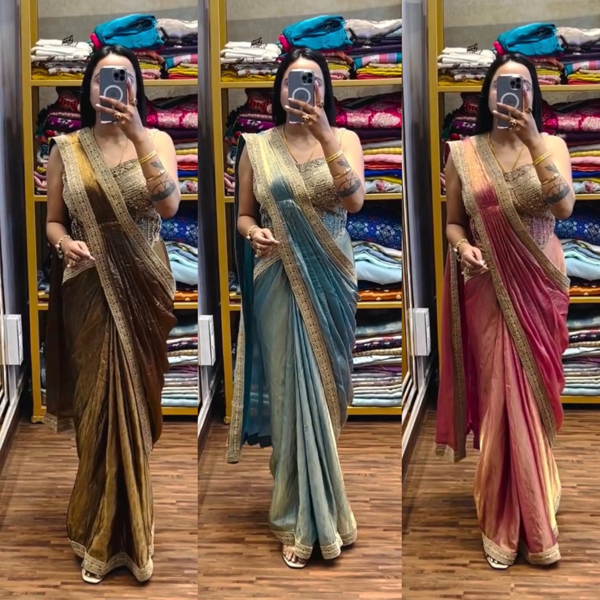 Ready to Wear Fandy Satin Saree with Embroidered Blouse