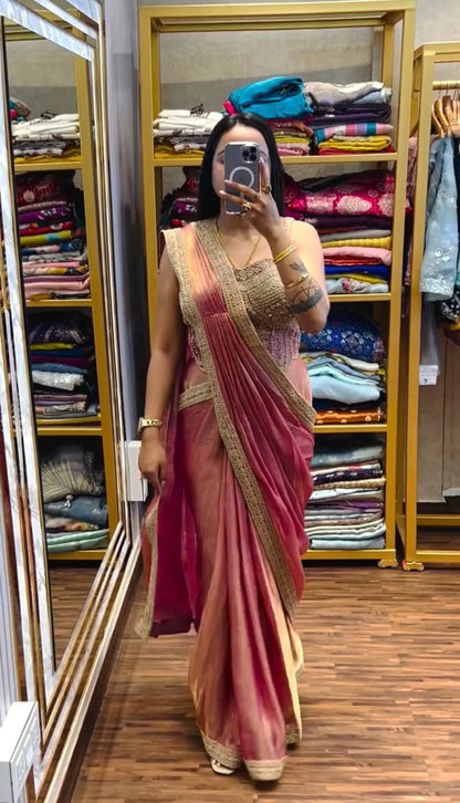Ready to Wear Fandy Satin Saree with Embroidered Blouse