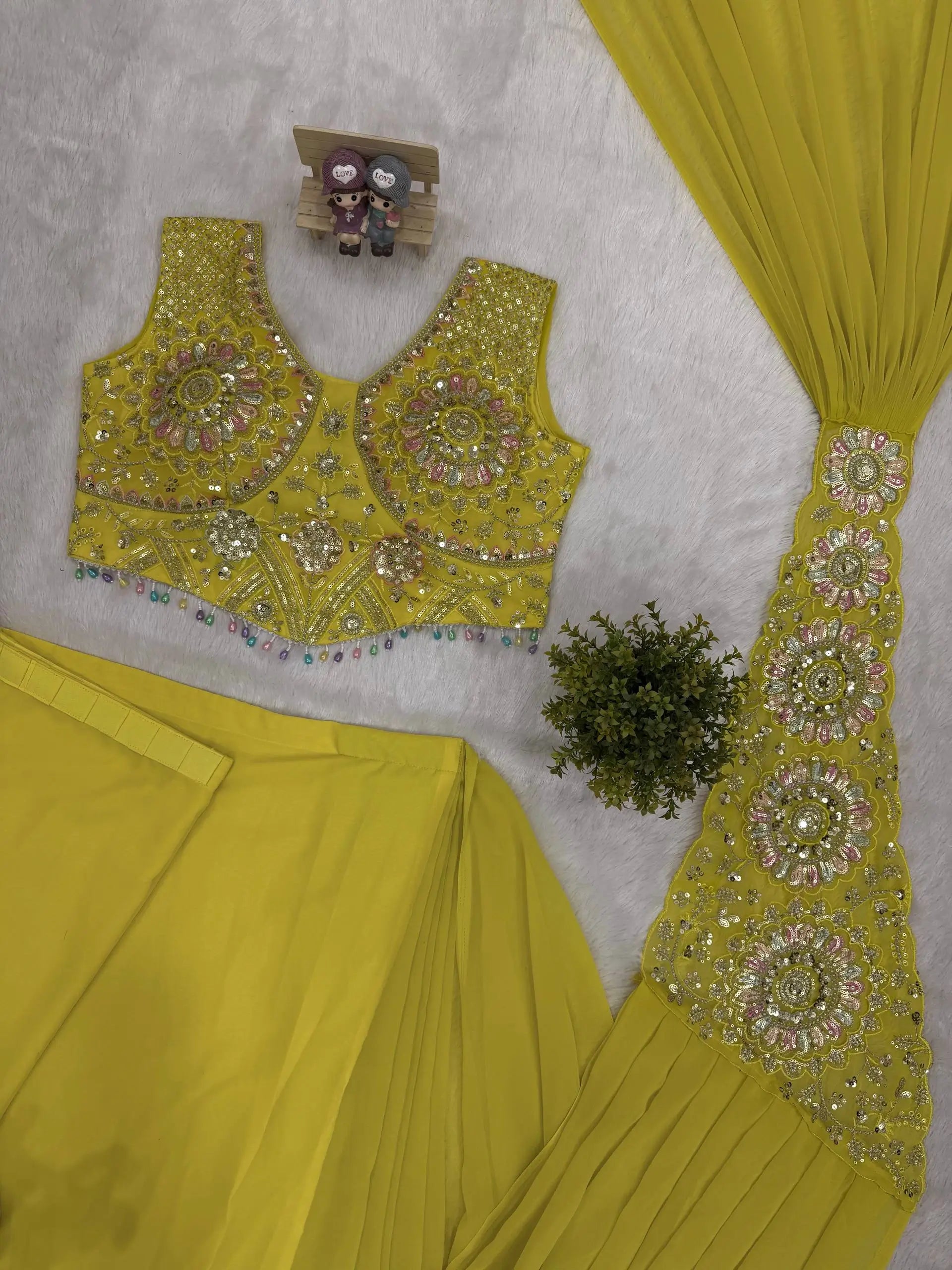 Ready to Wear Green Embroidered Saree for Festive and Party Occasions