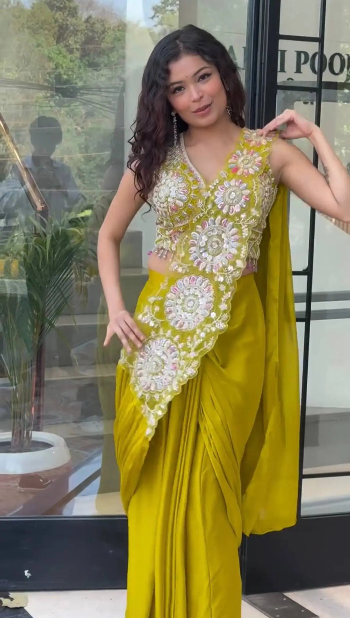 Ready to Wear Green Embroidered Saree for Festive and Party Occasions