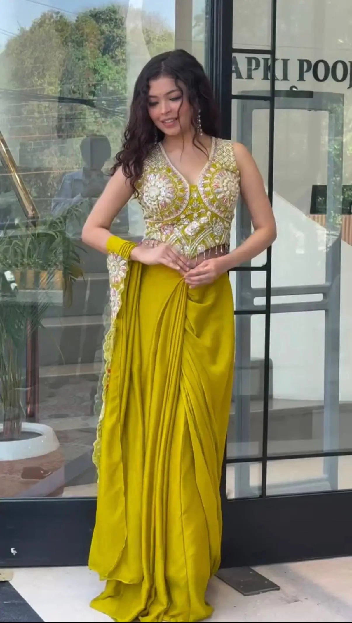Ready to Wear Green Embroidered Saree for Festive and Party Occasions