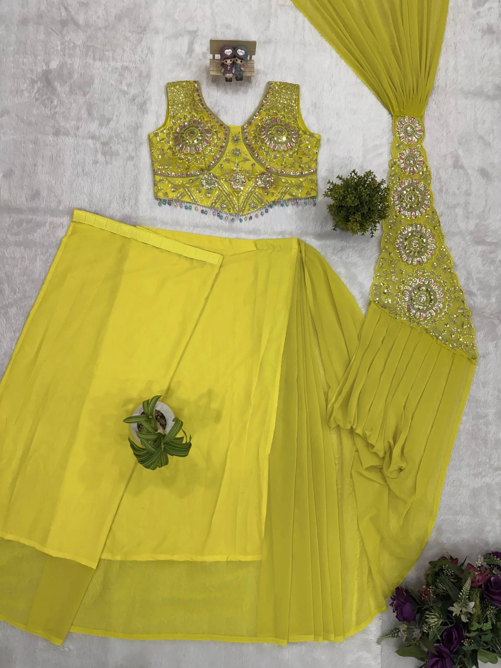 Ready to Wear Green Embroidered Saree for Festive and Party Occasions