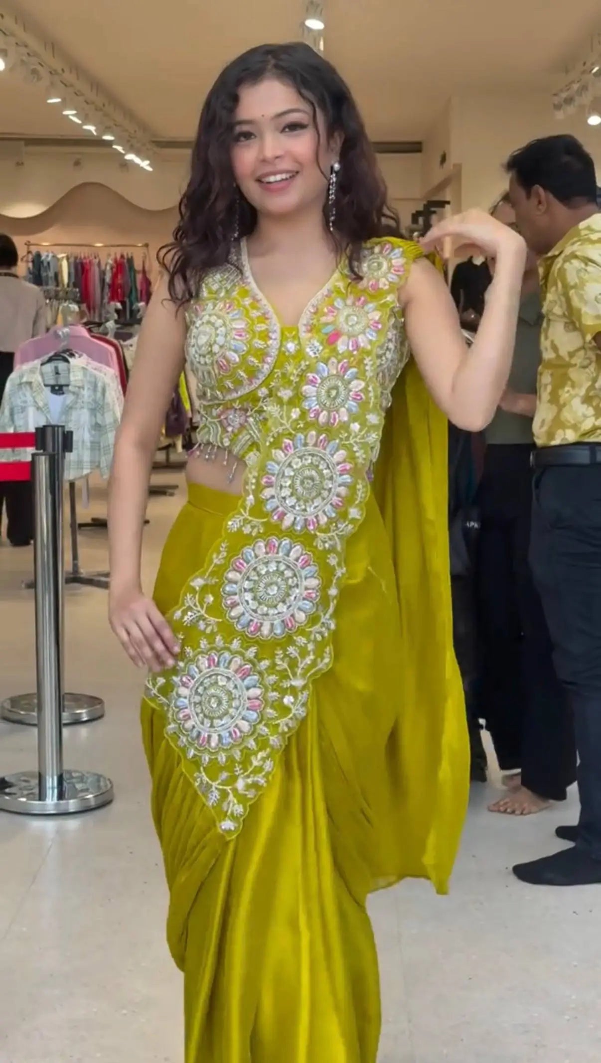 Ready to Wear Green Embroidered Saree for Festive and Party Occasions