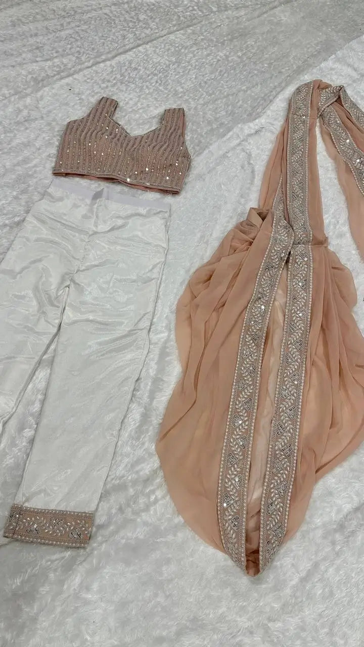 Ready to Wear Pre Stitched Saree with Pant for Festive and Party Wear