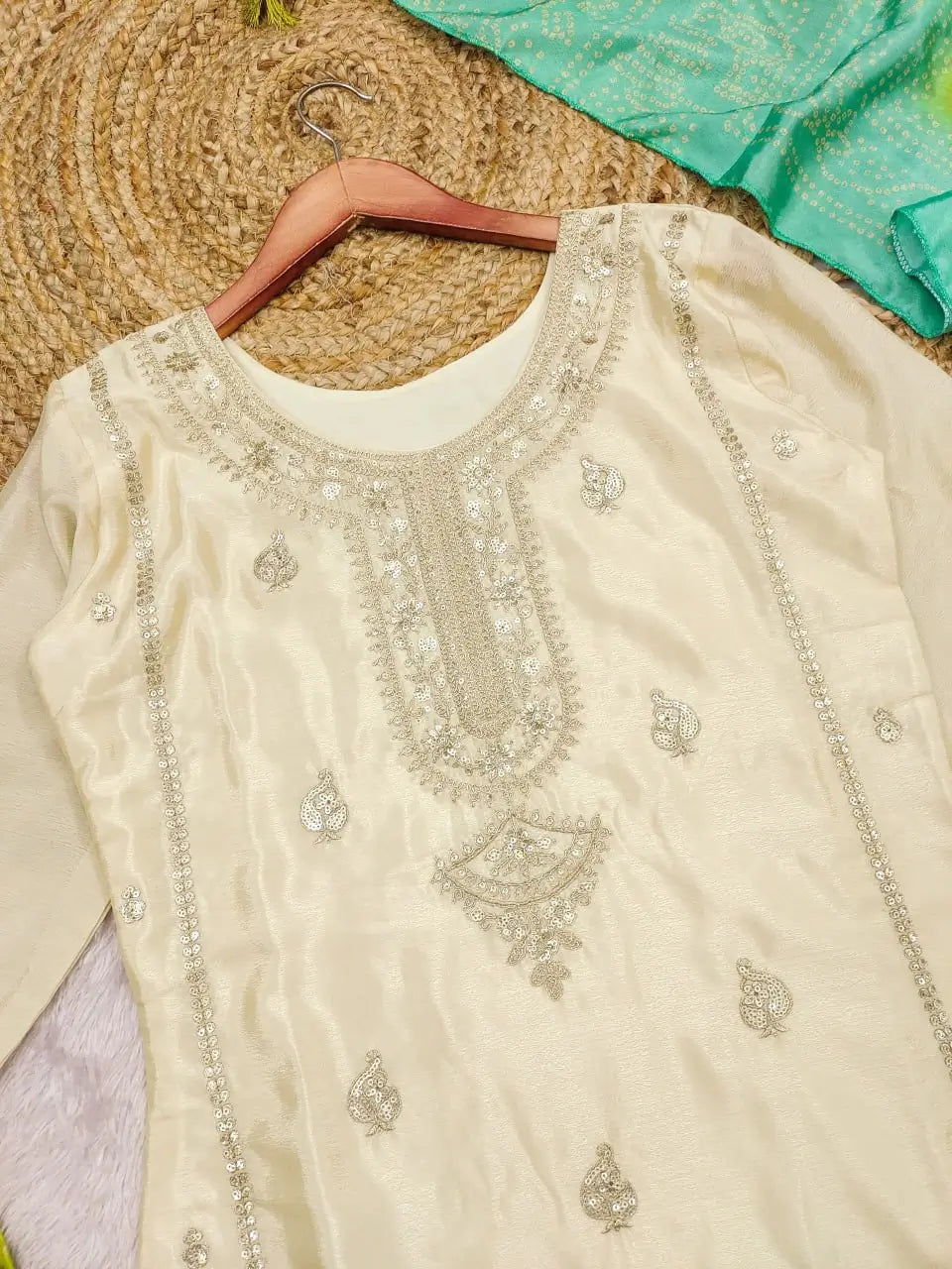 Ready to wear Chinon Silk Palazzo Suit Set for Festive and Wedding Wear