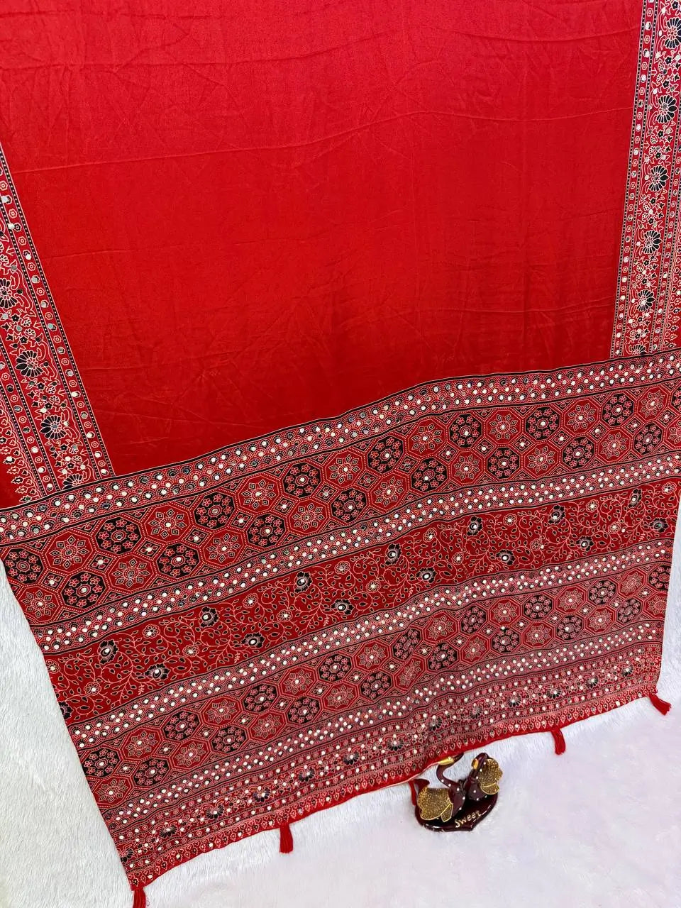 Red Ajrakh Mirrorwork Saree