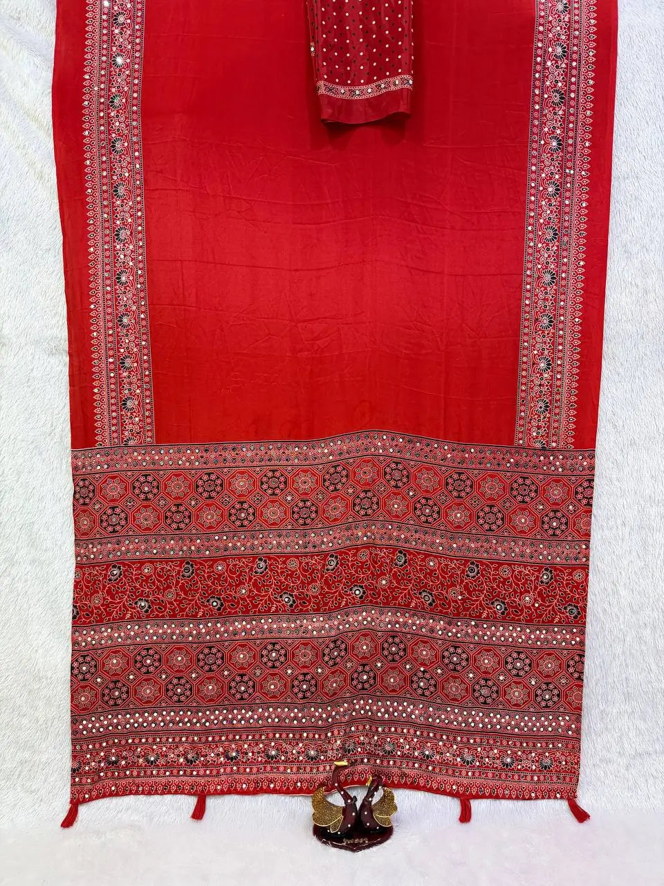 Red Ajrakh Mirrorwork Saree